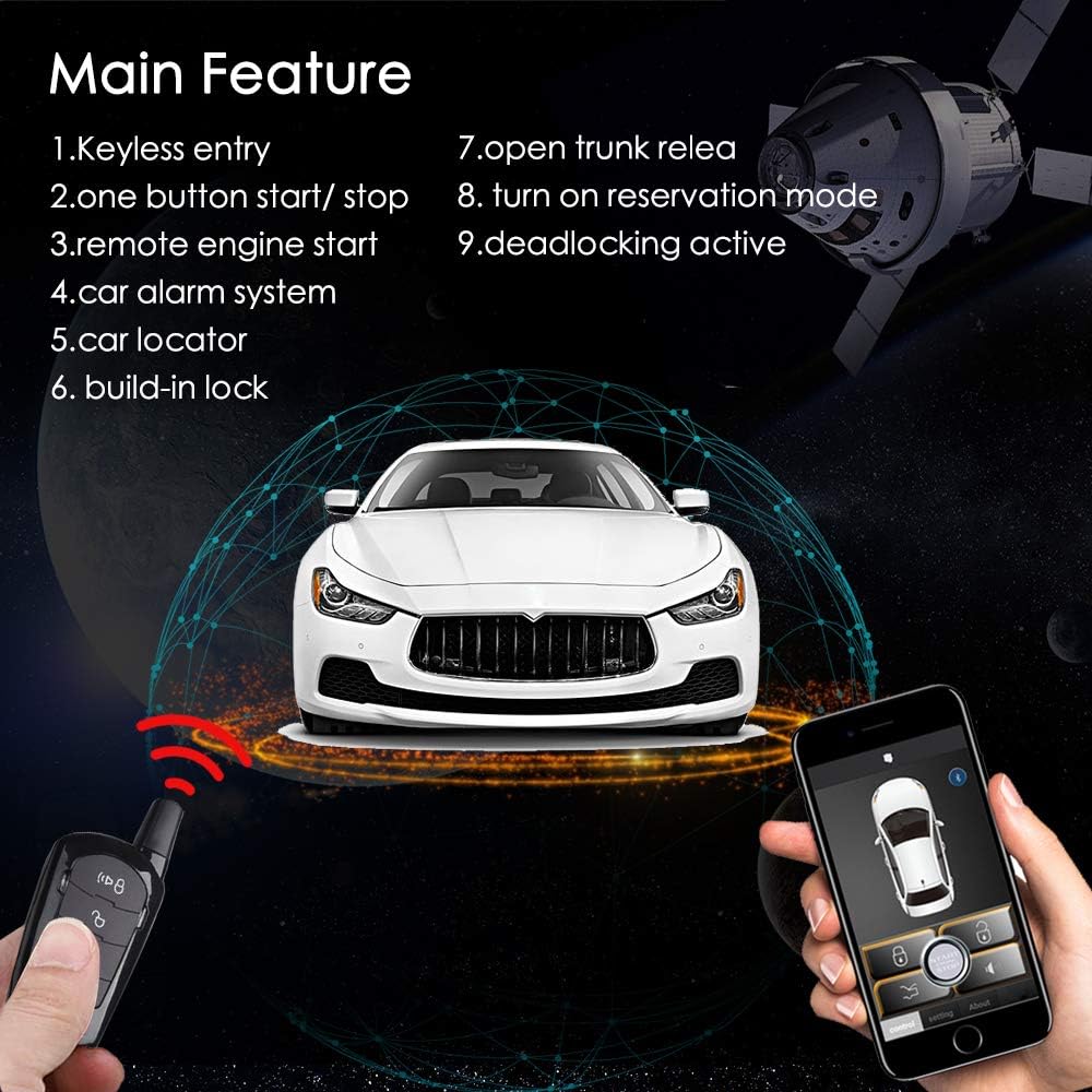 Universal Car Remote Engine Starter Push Engine Start for Car Keyless Entry Lock/Unlock Trunk Release Remote Key or Phone Control Gifts for Man