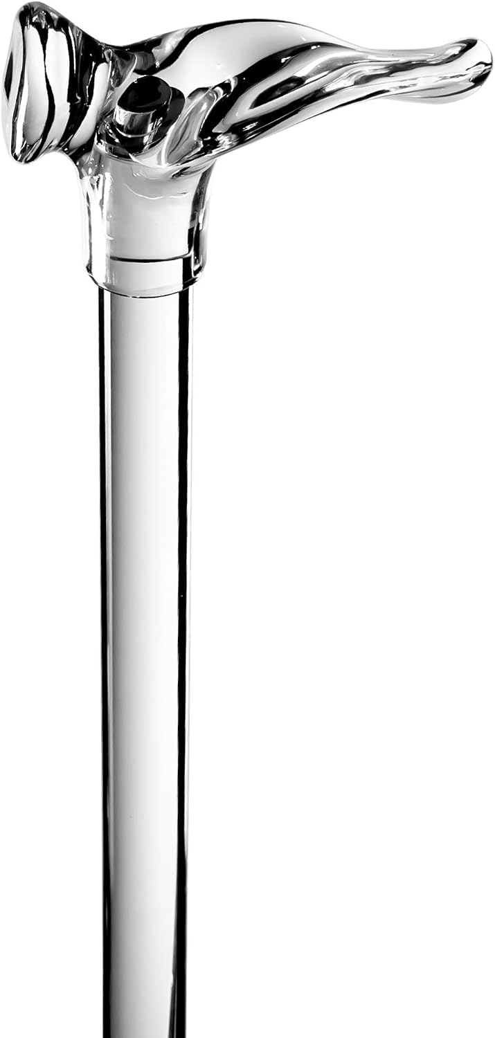 Elegant Lucite Clear Cane with Palm Contour Grip Handle for the the Right Hand - 250lbs Limit - Deluxe Comfort Walking Stick for Seniors, Adults