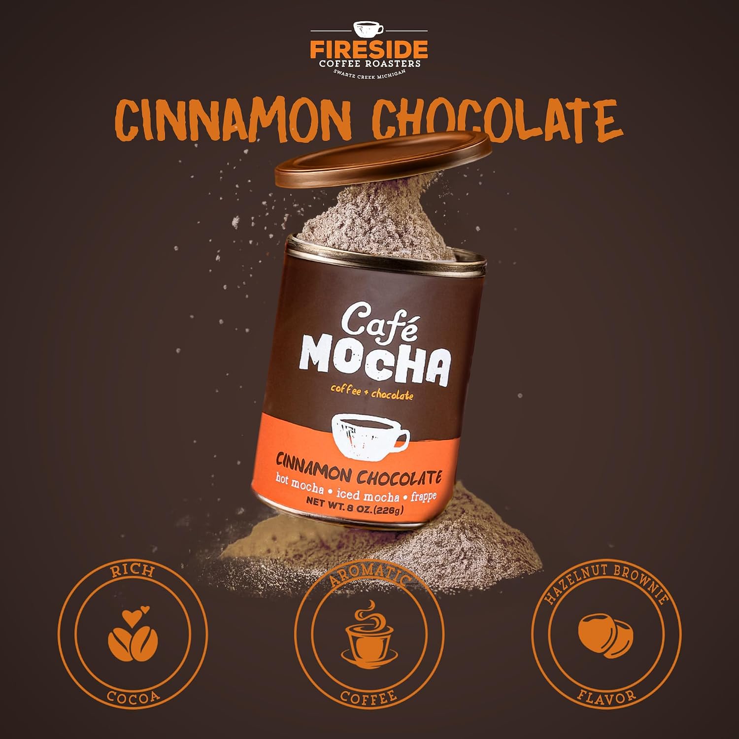 Fireside Coffee Irish Cream Cafe Mocha - Premium Instant Coffee Chocolate Blend - Versatile Caffeinated Drink Mix for Hot, Iced, Milkshake, and Mocha Frappe Mix, Only Add Water and Enjoy, 8 Ounces
