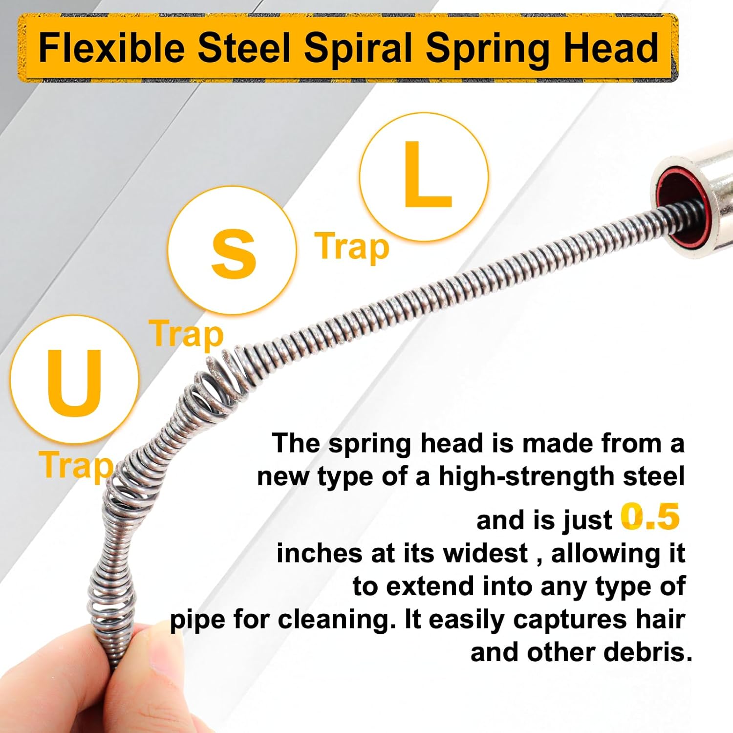 50FT Drain Auger with Drill Adapter, Manual or Powered Drain Snake | Plumbing Clog Remover, Flexible Cable, Manual Crank or Drill Operation