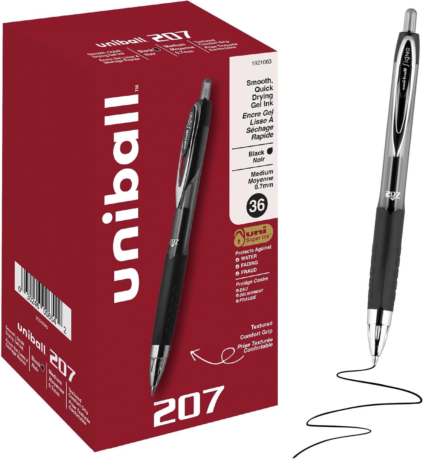 uniball™ 207 Gel Pens, Black Ink, 0.7mm Medium Point, Retractable, 12 Count | Smooth Writing, Fraud-Resistant, uni Super Ink™