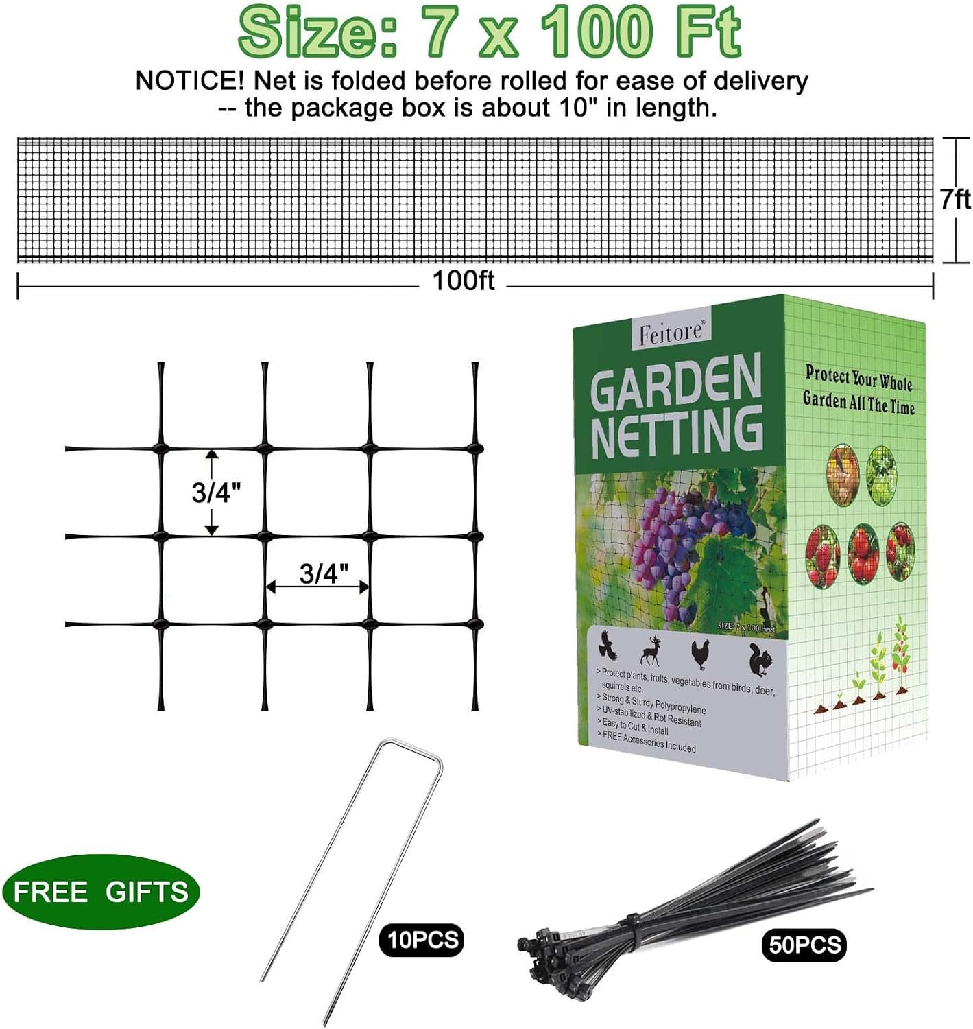 Feitore Deer Fence Netting, 7x100ft Garden Net Bird Netting