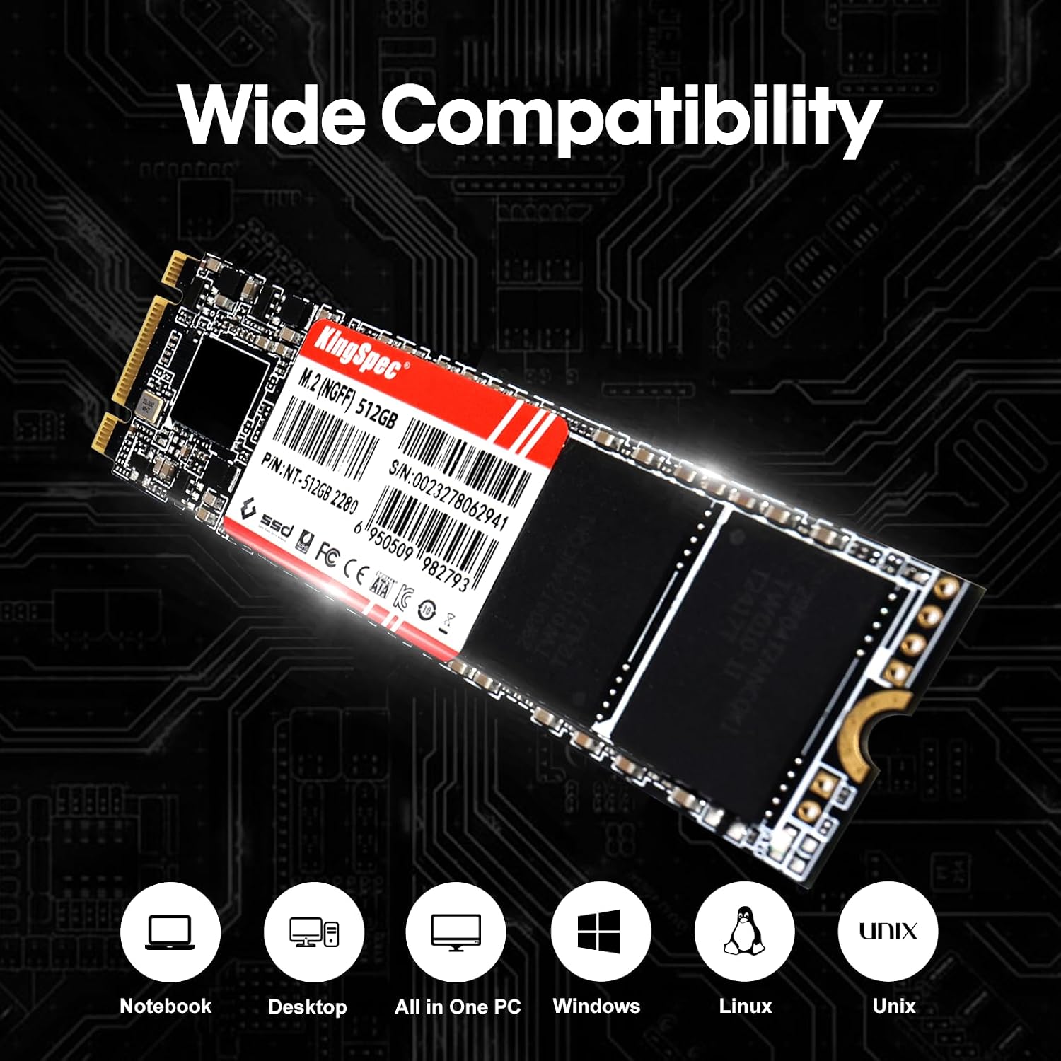 KingSpec 1TB M.2 SATA III 2280 SSD, NOT for NVMe Slots | SATA3 6Gb/s, B+M Key, Up to 550MB/s, Internal Solid State Drives for Laptop / Desktop Upgrades