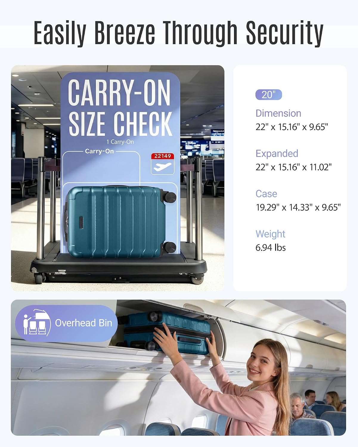 LIGHT FLIGHT Carry On Luggage, 20" Carry-On Suitcase, Deep Green | 20" Expandable Carry On Suitcases with Wheels, Lightweight Luggage, Durable Hard ShellRolling Suit Case for Men Women Travel