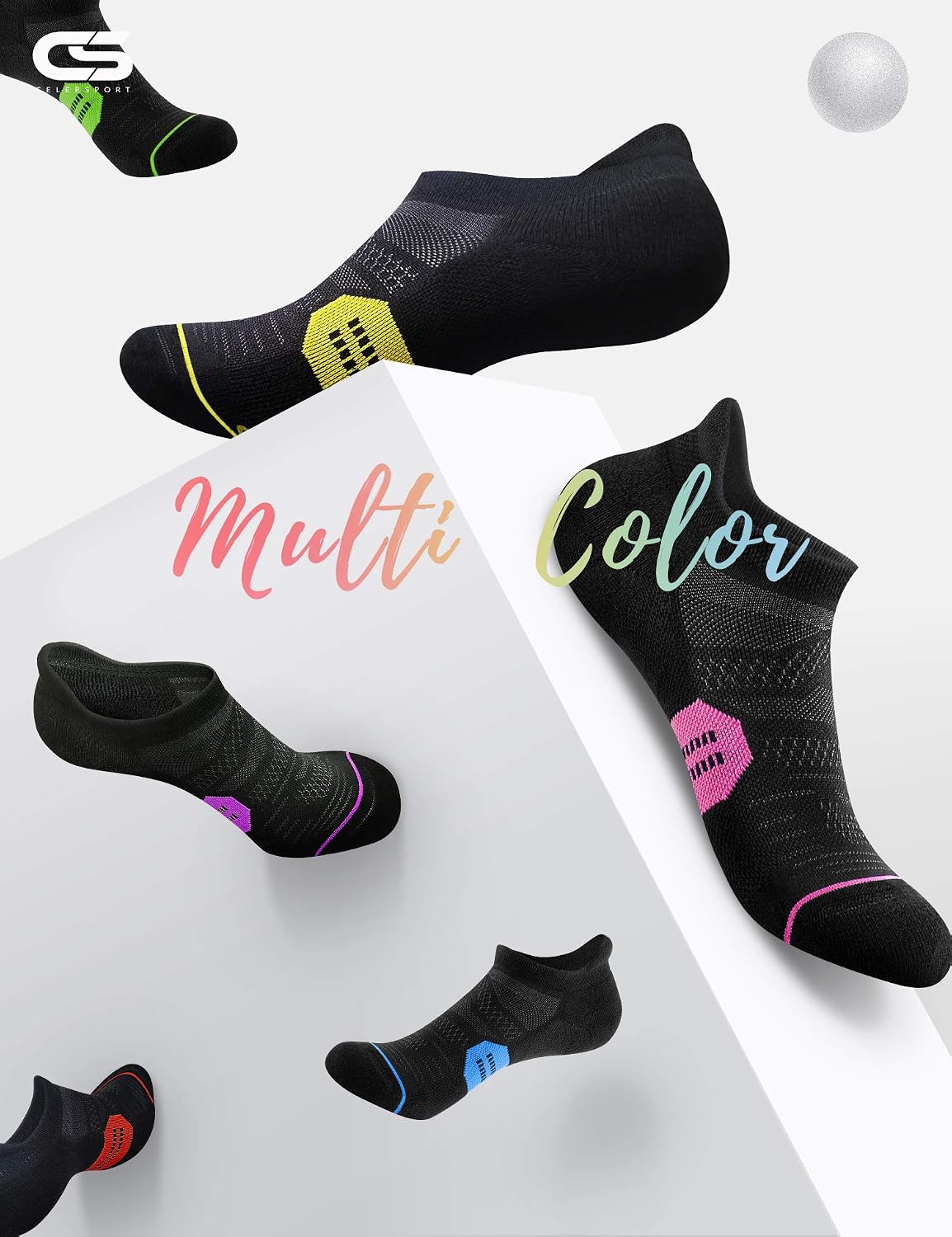 CS CELERSPORT 6 Pack Women's Ankle Running Socks Cushioned Low Cut Tab Athletic Socks