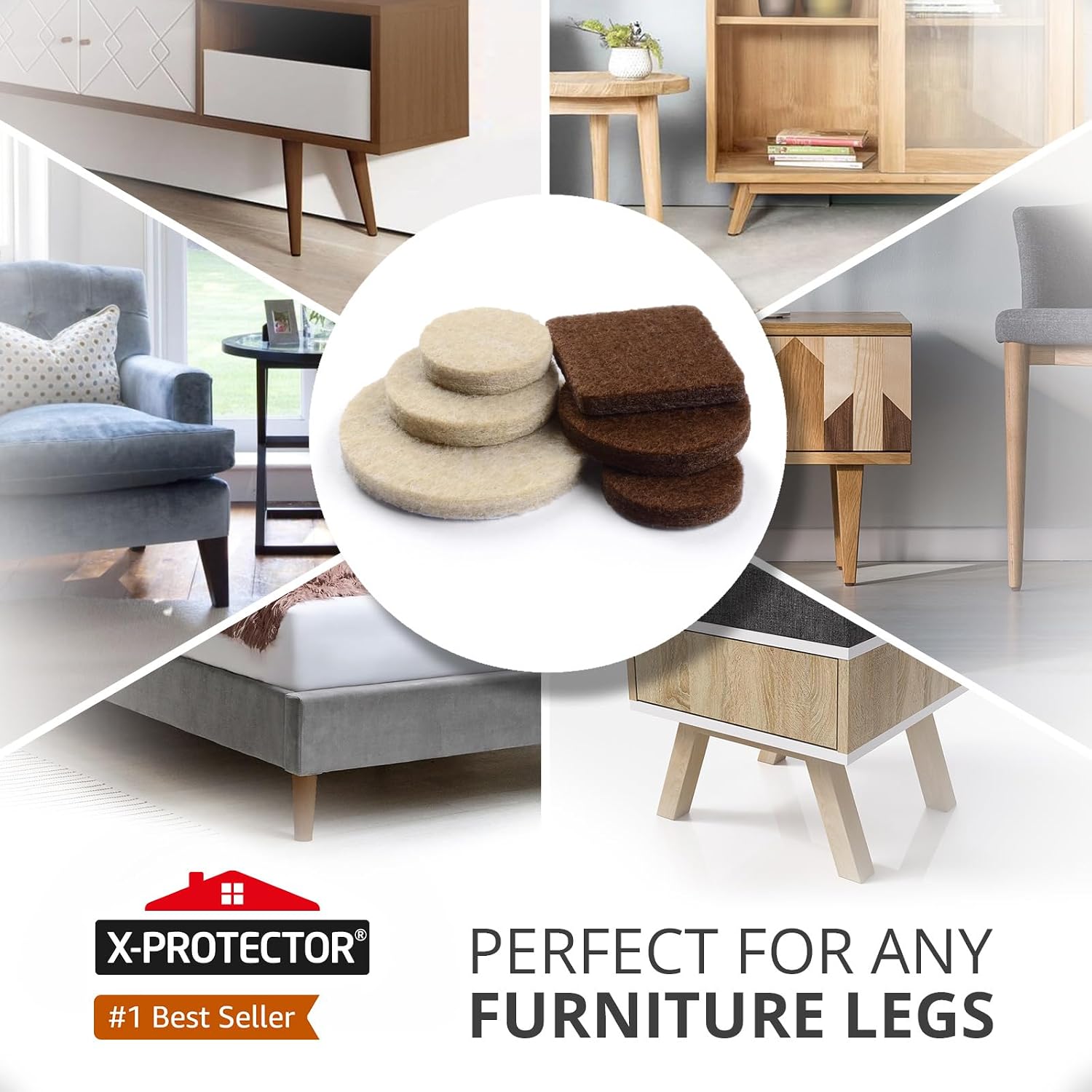 Felt Furniture Pads X-PROTECTOR 133 PCS Premium Furniture Pads - Felt Pads | Furniture Feet Wood Floor Protectors - Protect Your Hardwood & Laminate Flooring! Brown and Beige