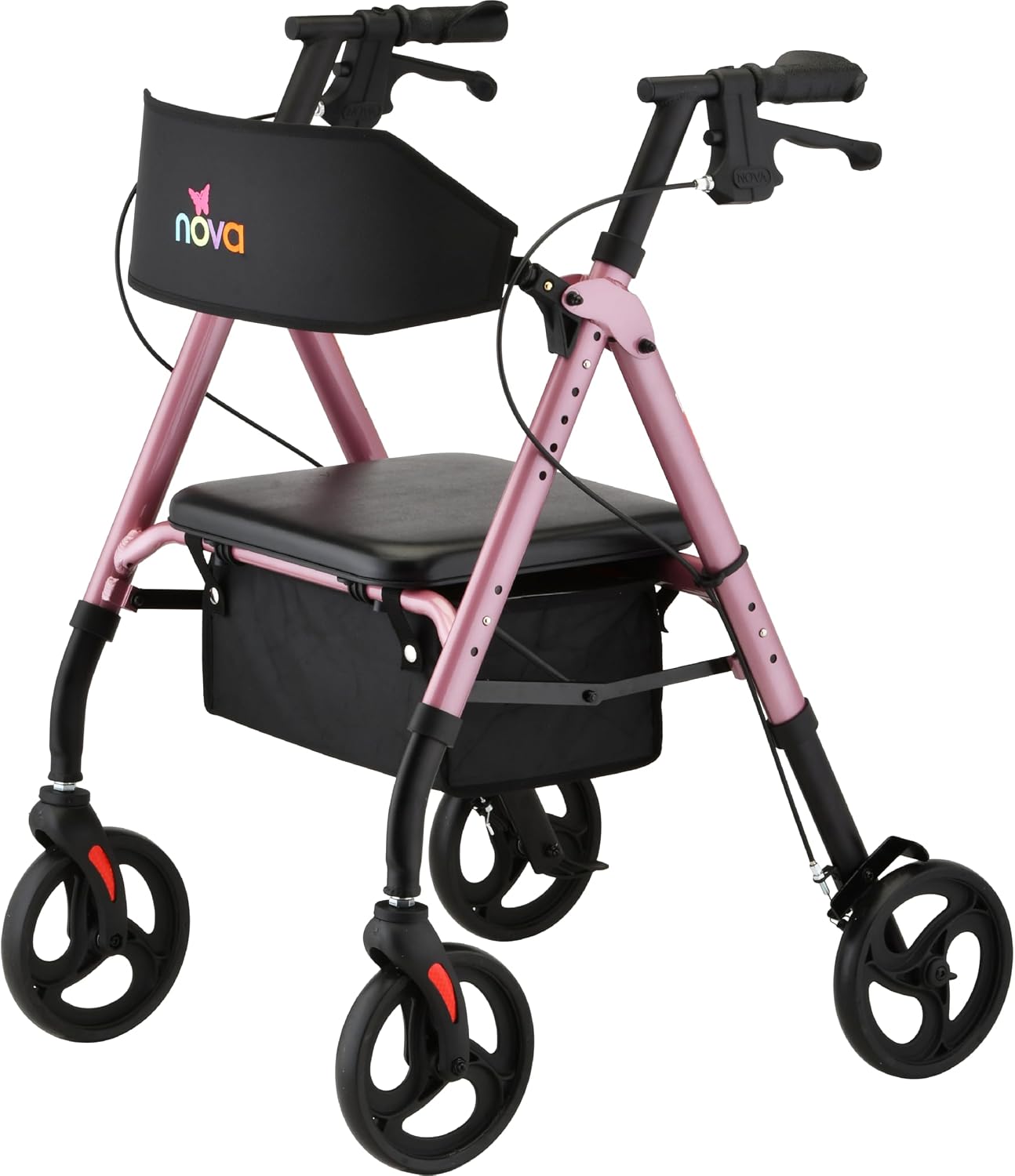 NOVA Star 8 Foldable Rollator Walker for Seniors (5'3"–6'2"), Wide Padded Backrest with Seat, 8” All-Terrain Wheels, Easy-Grip Locking Hand Brakes, Height Adjustable, Sky Blue
