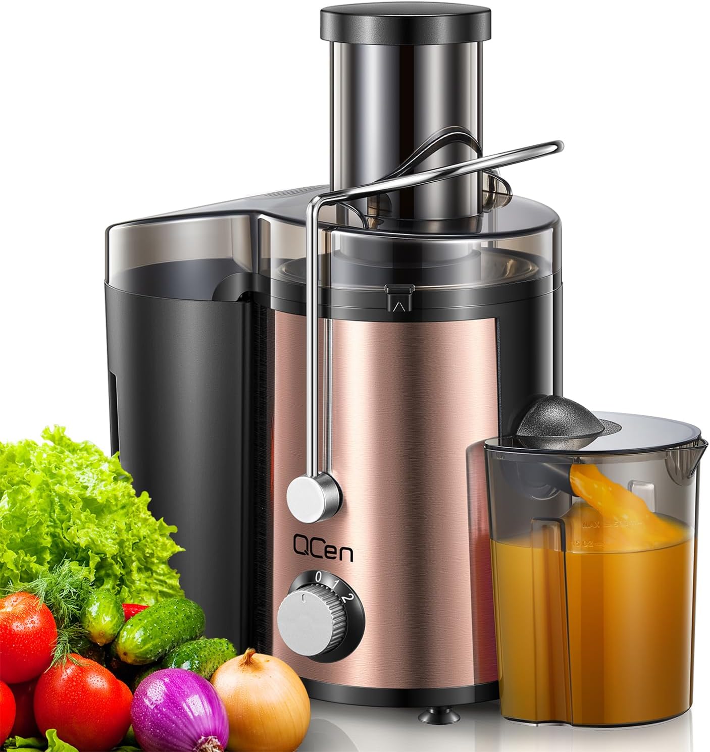 QCen Juicer Machine 500W Centrifugal Juicer with Extra Wide Feed Chute