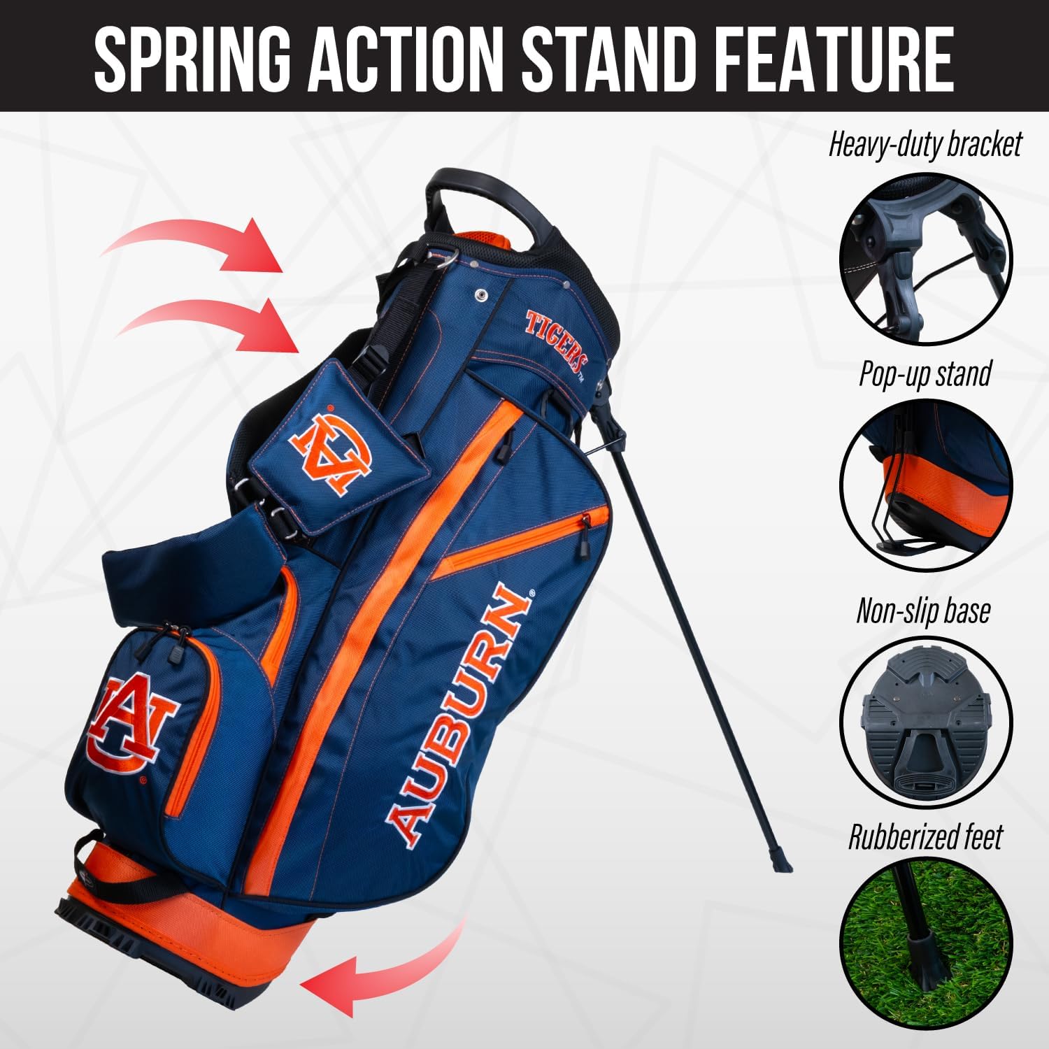 Team Golf NCAA Auburn University Tigers Fairway Golf Stand Bag Fairway Golf Stand Bag, Lightweight, 14-way Top, Spring Action Stand