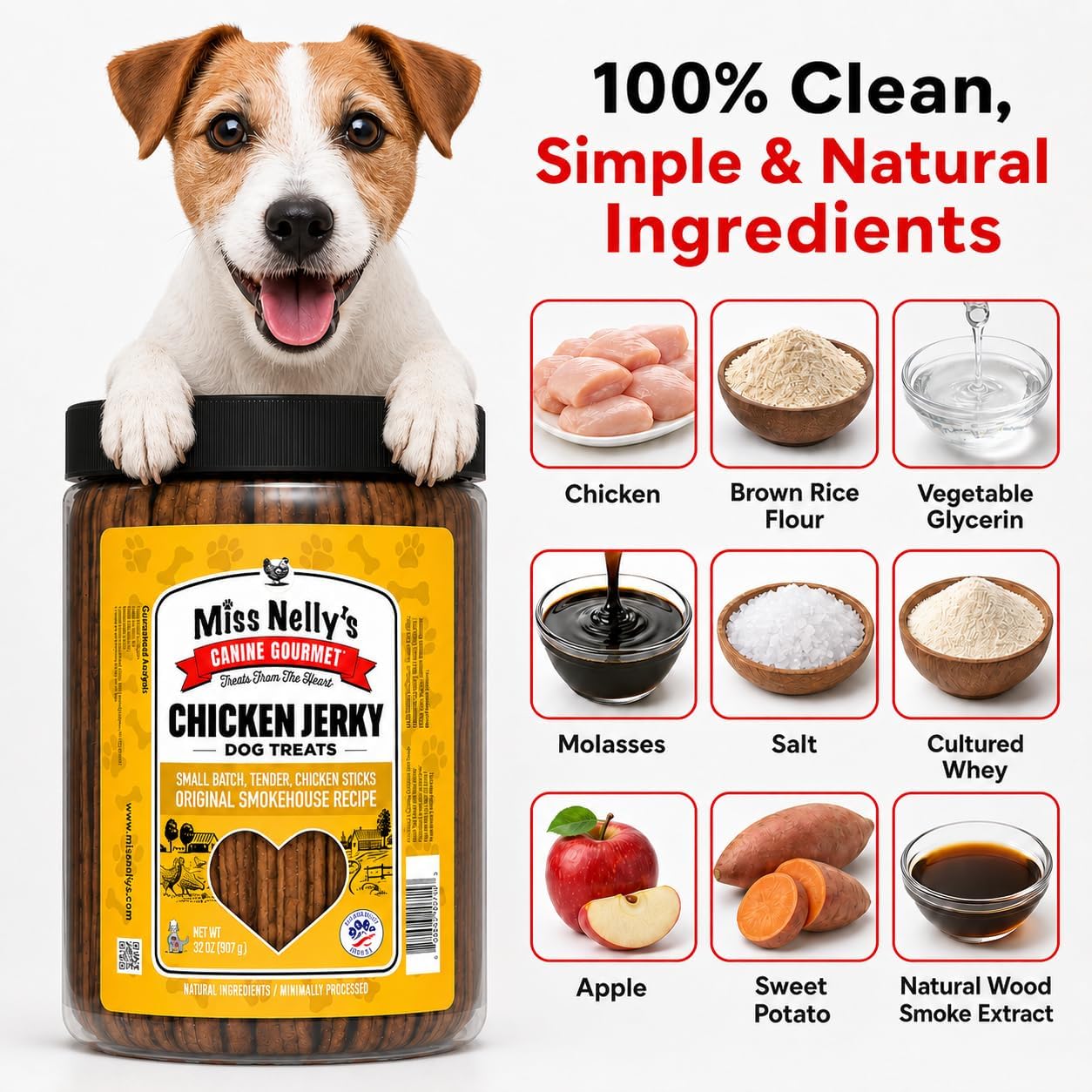 Miss Nelly's- All Natural Beef Jerky Dog Treats Made in USA Only, 16 oz Bag