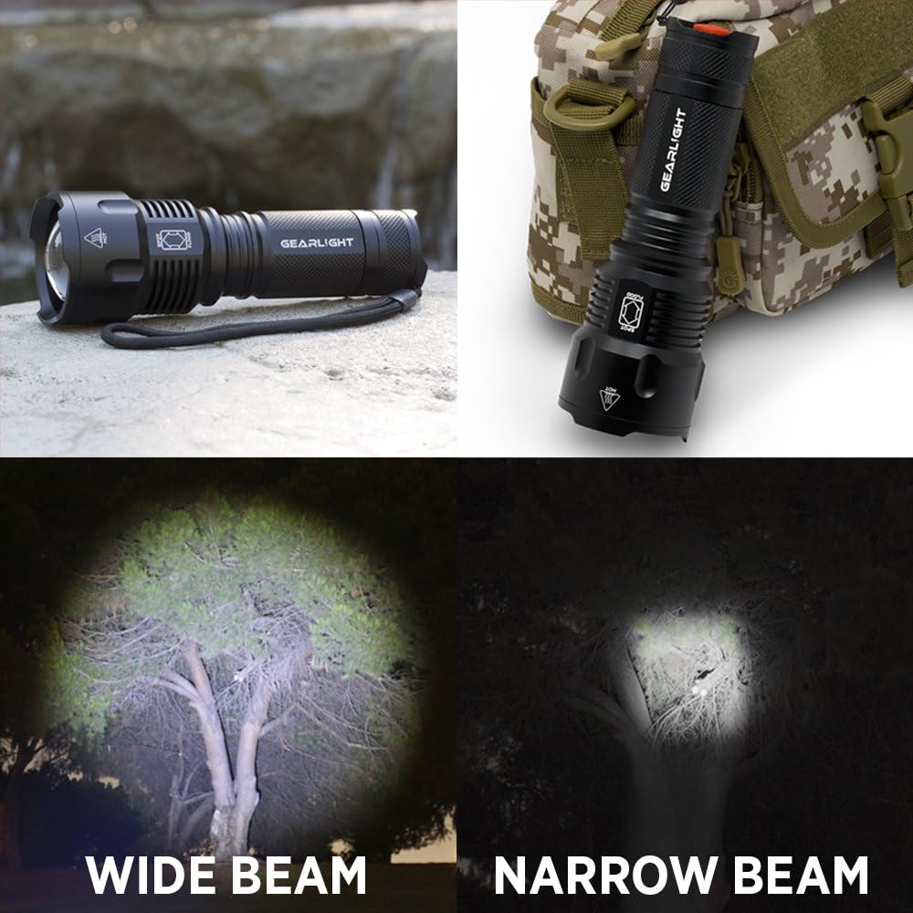 GearLight High-Powered LED Flashlight S1200 - Mid Size, Zoomable, Water Resistant, Handheld Light - High Lumen Camping, Outdoor, Emergency Flashlights - S1200-1 Pack, (Batteries Not Included)