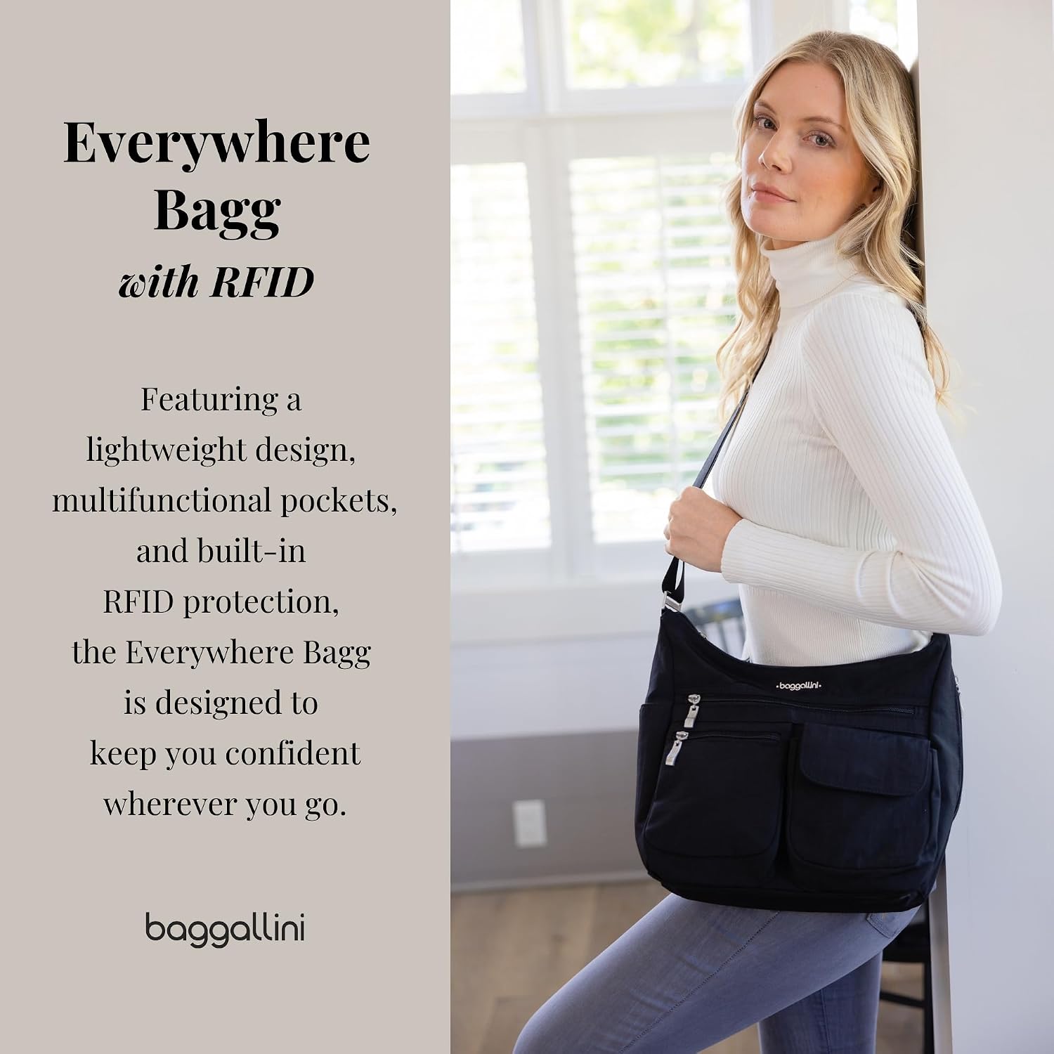 Baggallini womens Everywhere Bagg Crossbody Women 11x9 Lightweight Nylon Hobo Water-resistant Travel Bag W/Rfid