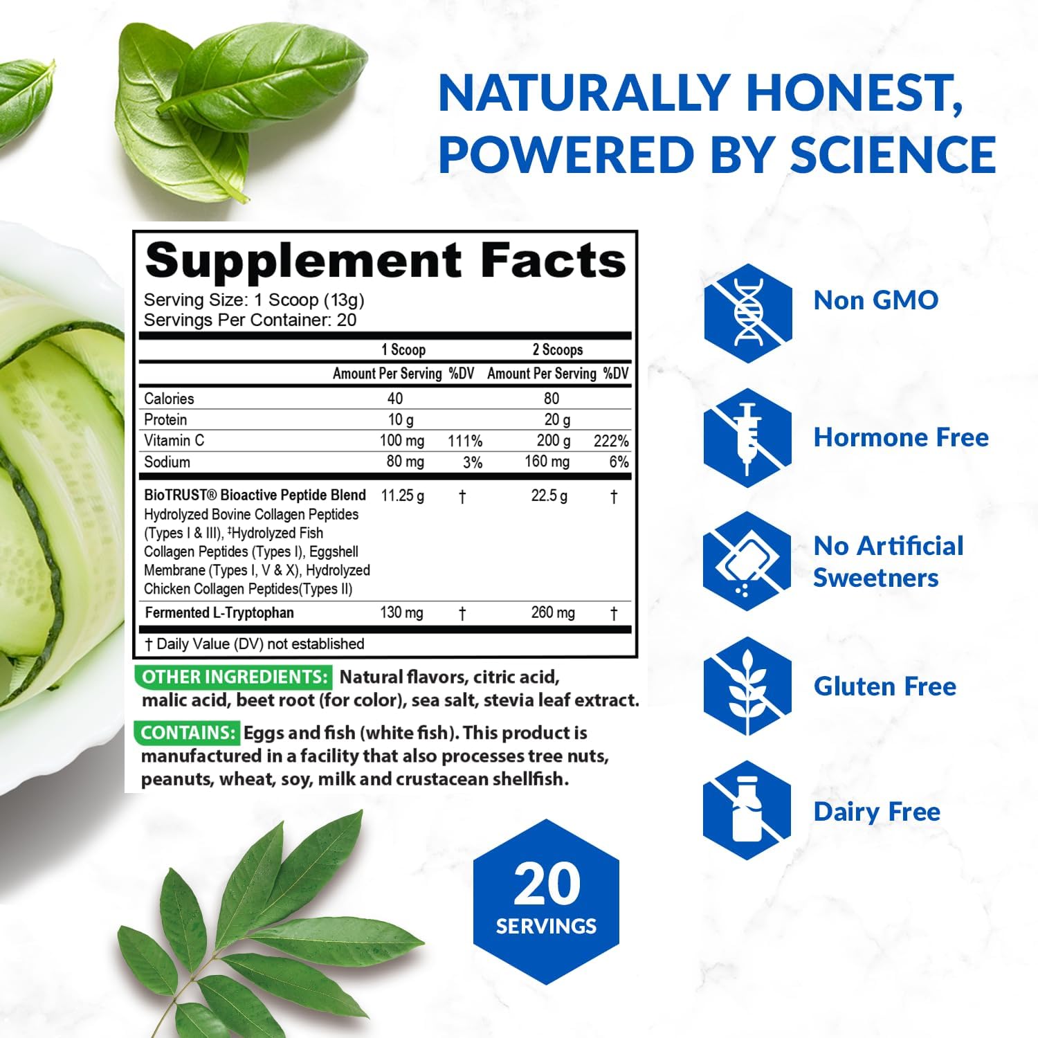 BioTrust Multi Collagen Peptides Unflavored Powder - Hydrolyzed, Grass Fed | 5 collagen types (I, II, III, V & X) from grass fed beef, fish, chicken & eggshell membrane with protein support