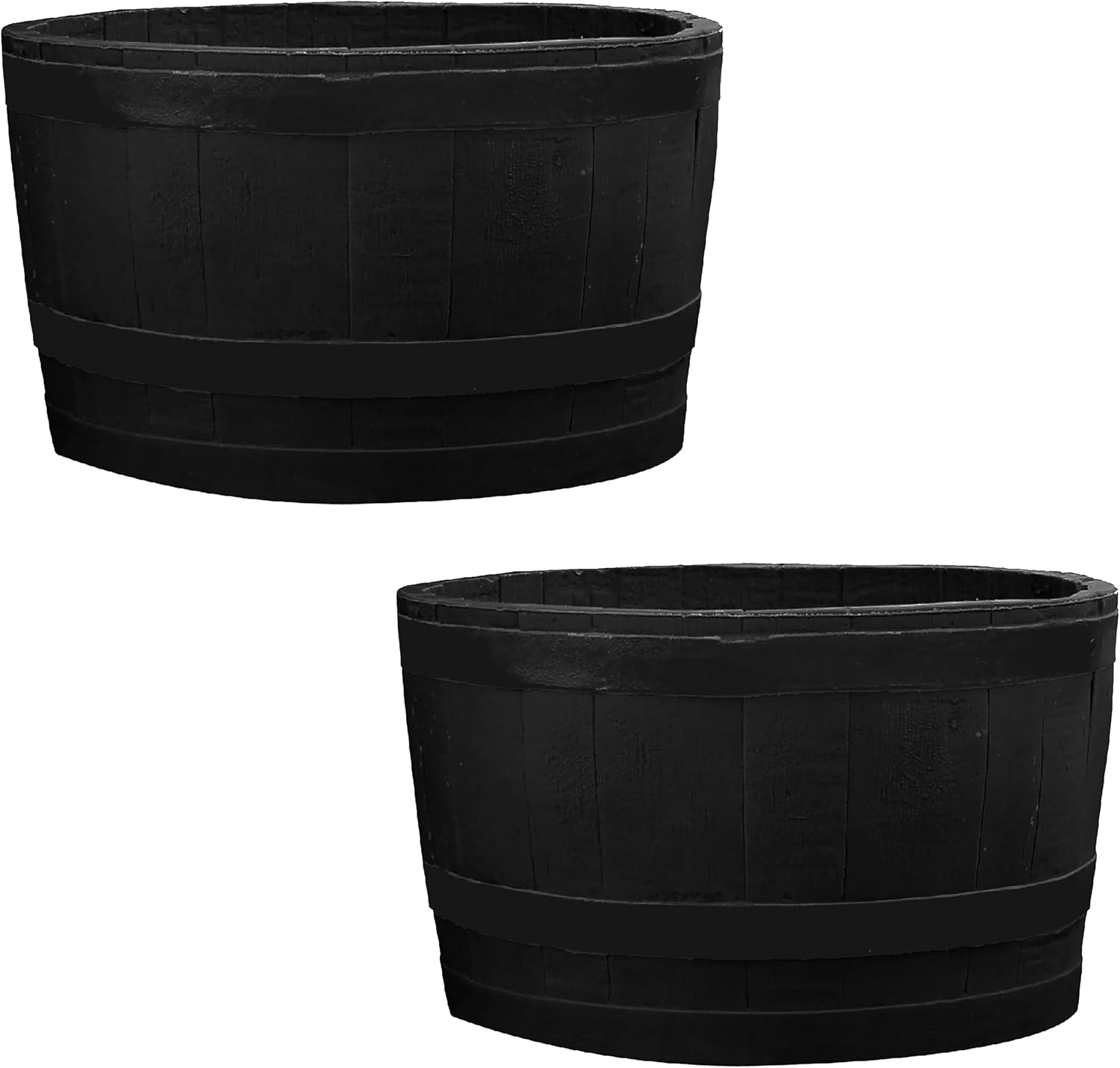 RTS Companies Home Accents 24" Whiskey Barrel Planter, Durable Polyethylene Indoor/Outdoor Flower Pot, Weather-Resistant Plastic Garden Planter, Black, 1-Pack