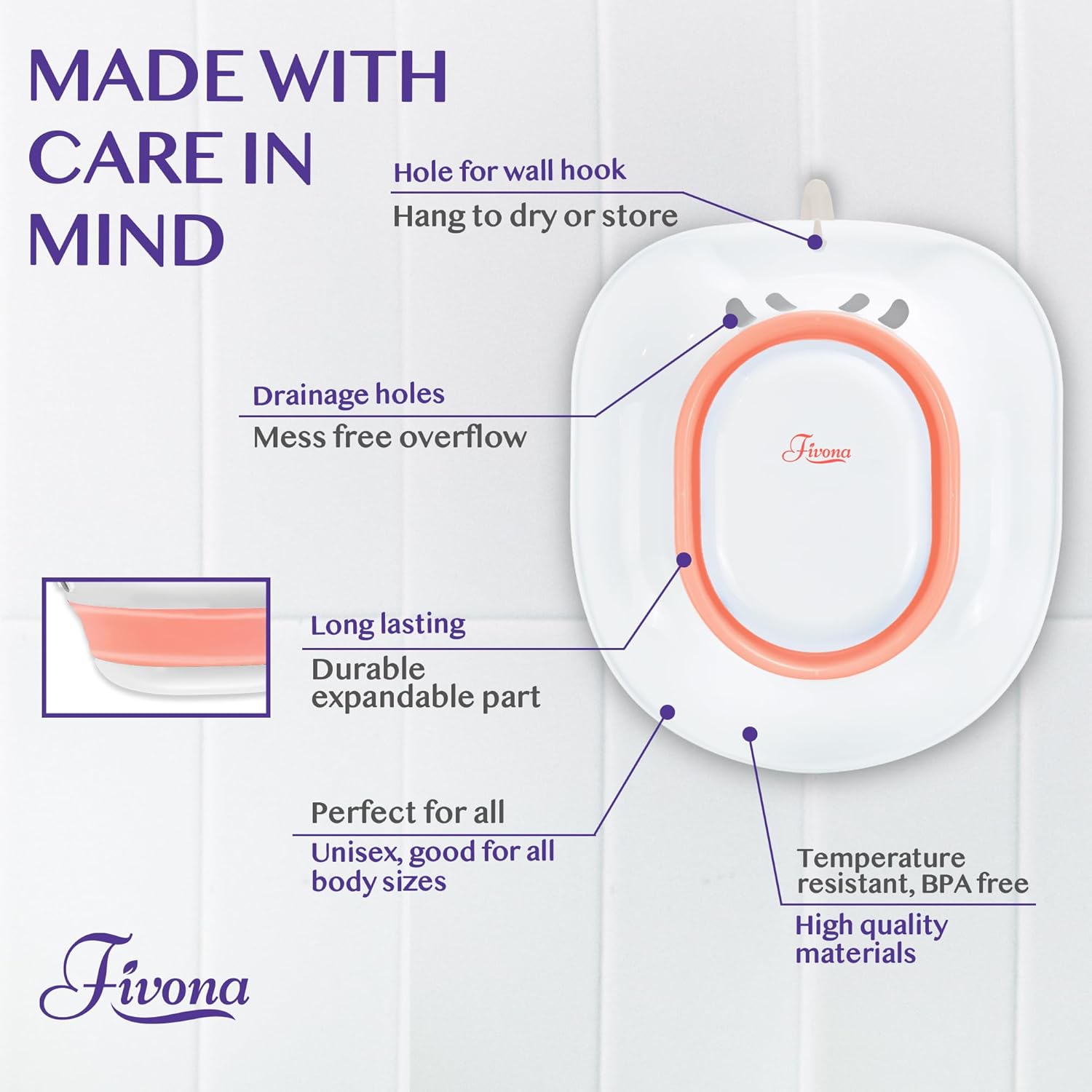 Fivona Sitz Bath for Toilet Seat Postpartum and Hemorrhoids Care - Yoni Steam Seat - Foldable Basin for Epsom Salt Soak - Portable Bidet BPA Free