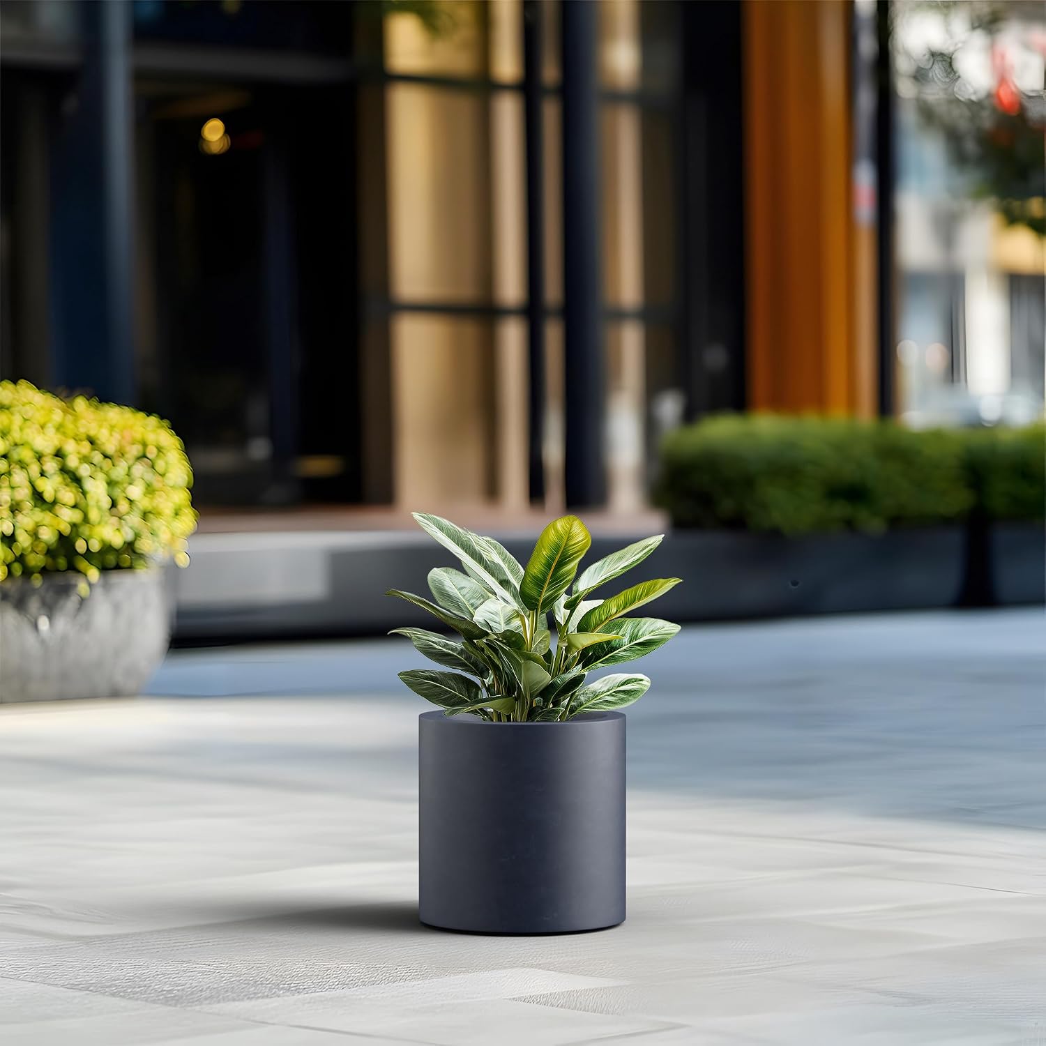 Kante Large Round Cylinder Charcoal Concrete Planter 15.8" Tall, Outdoor