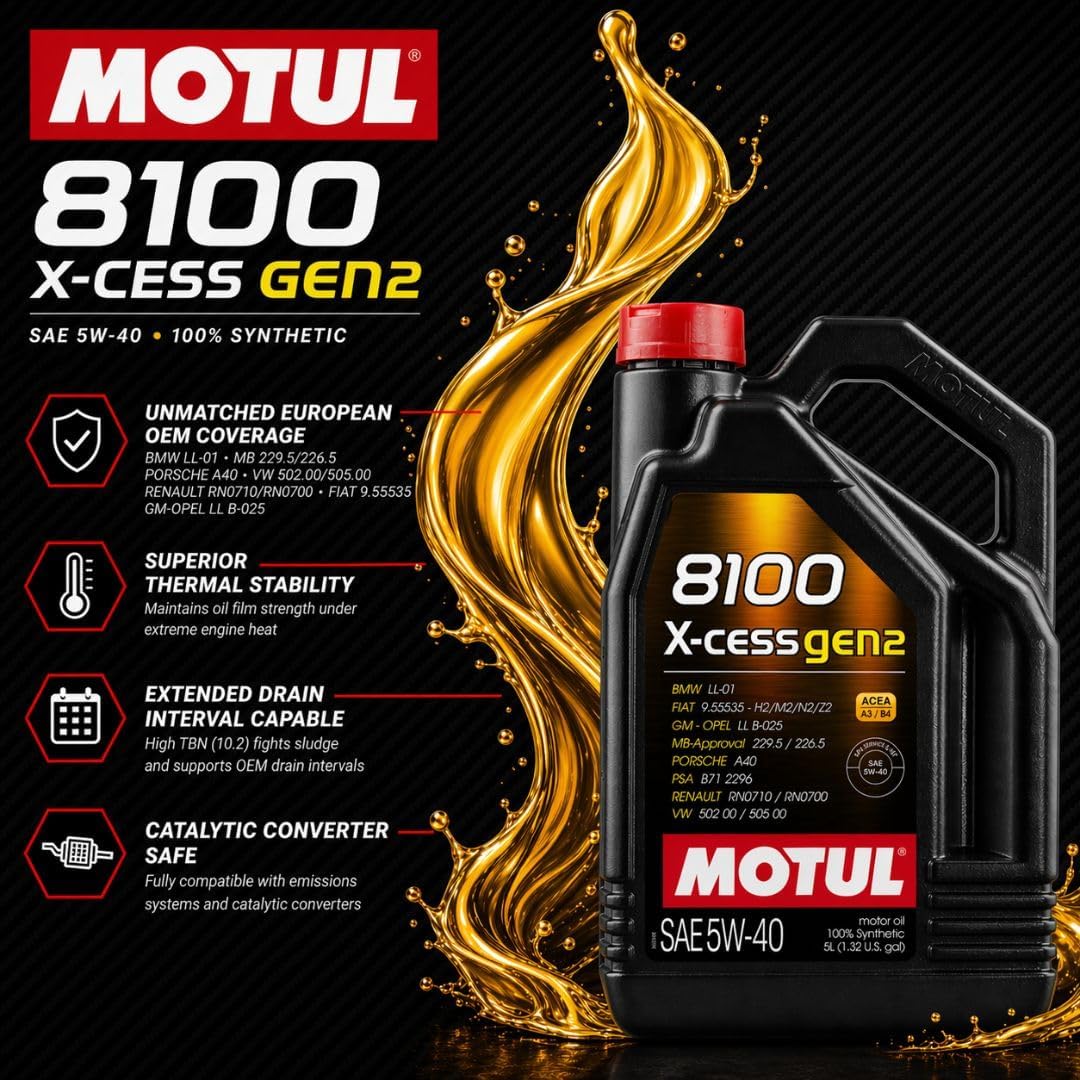 MOTUL 8100 X-Cess Gen 2 SAE 5W40 Full Synthetic Motor Engine Oil 5 Liter Bottle
