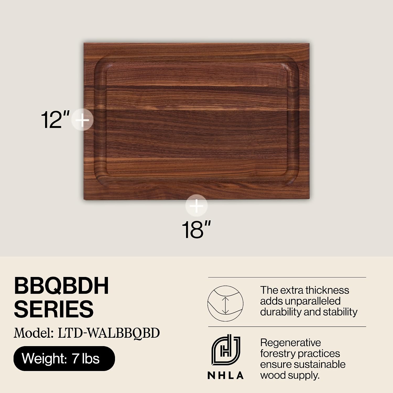 John Boos BBQ Series Rectangular Wooden Walnut Cutting Board 18”x12”