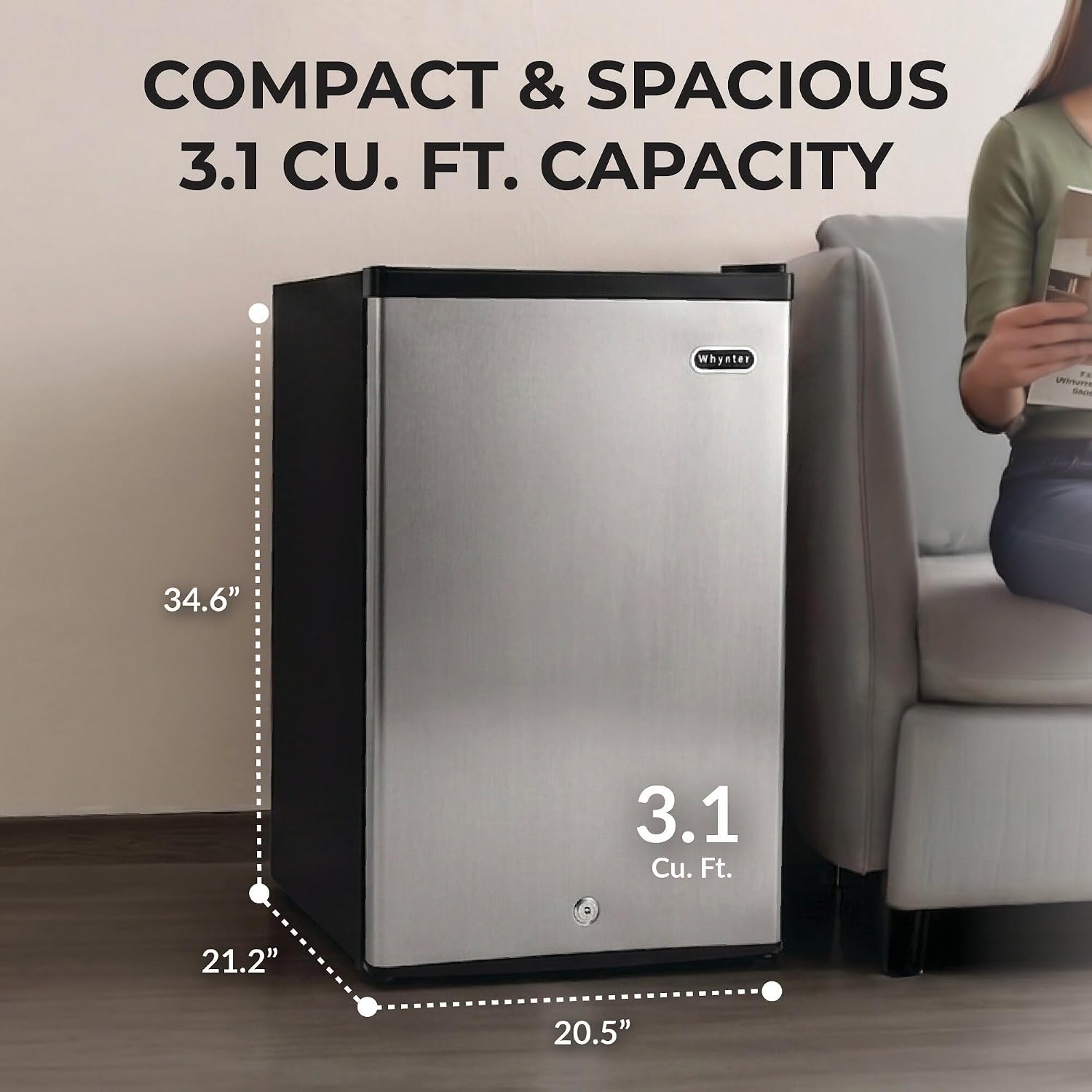 Whynter Upright Freezer 2.1 Cu Ft Lock, Mini Freezer, Stainless CUF-210SS | Adjustable Thermostat and Security Lock, Energy Star Rated, Reversible Door, Adds Compact Frozen Storage at Home