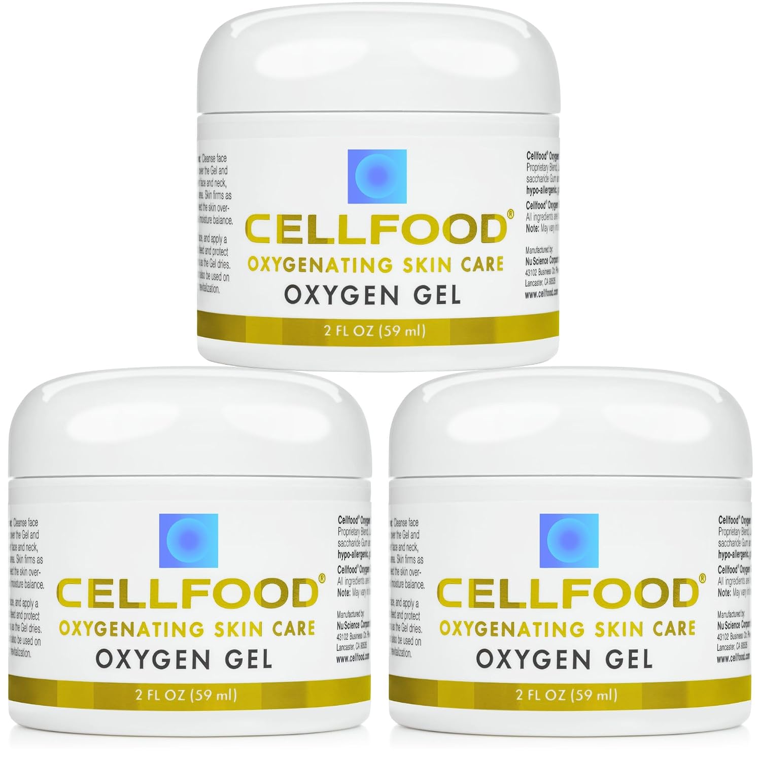 Cellfood Oxygen Gel, 2 fl oz - Nutrient Rich - Provides Moisture & Protection, Decreases Appearance of Fine Lines - Aloe Vera, Lavender Blossom Extract, Cellfood & Glycerine - Hypoallergenic, Non-GMO