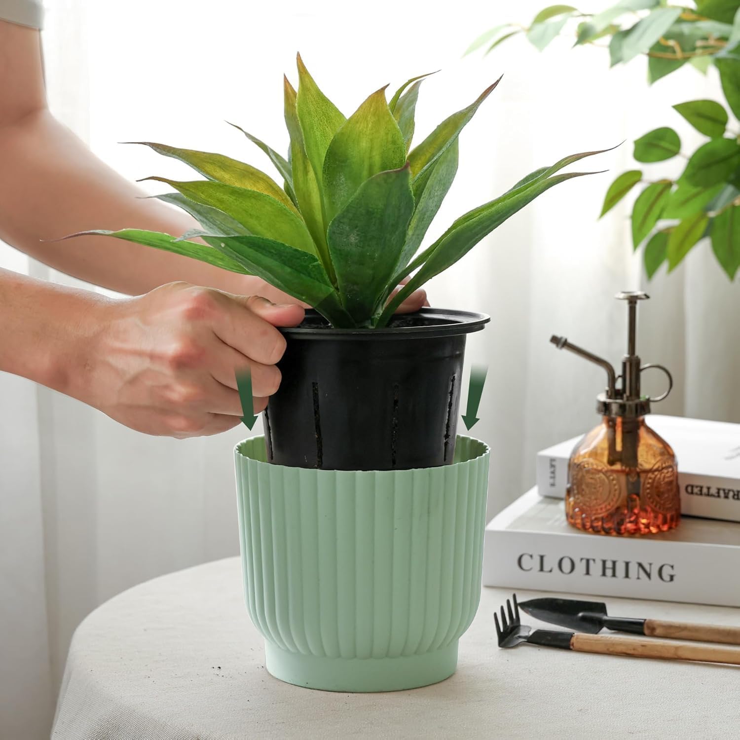 T4U Self Watering Pots for Indoor Plants, 4 Inch 6 Pack Planter White