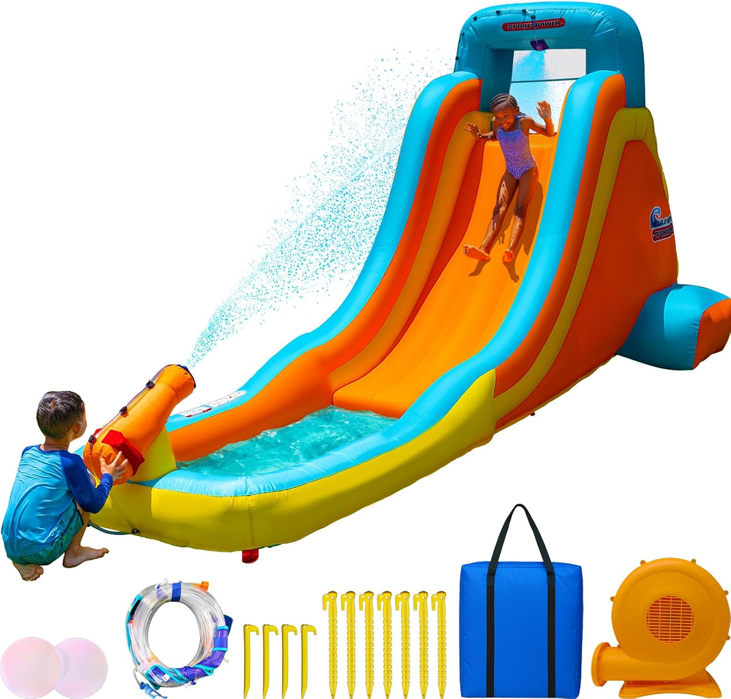 Sportspower My 1st Inflatable Water Slide with Splash Pool & Water Cannon, Large Outdoor Waterpark for Kids, Heavy Duty, ASTM Certified
