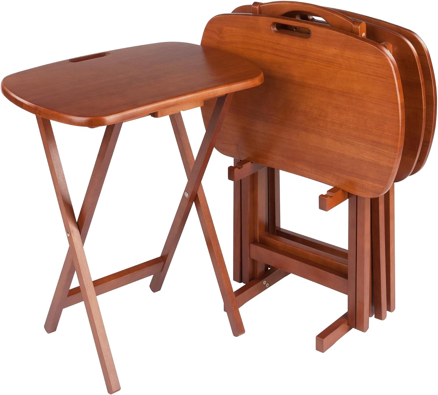 Winsome Lucca Set of 4 Foldable Snack Tables with Storage Rack, Walnut, 26" | Easy to Store Portable Fold Up Table Set for Kitchen, Living Room TV Dining, Crafts, Puzzles, Work From Home