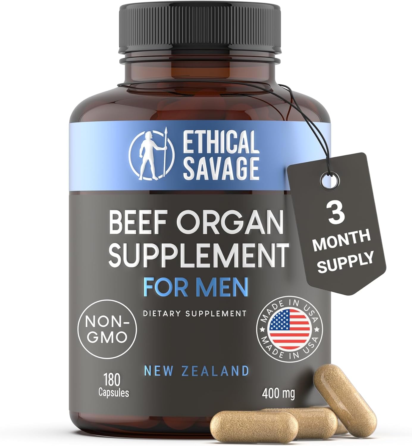 Grass Fed Beef Liver Capsules, Freeze Dried in Convenient Pills, 180 Capsules, Desiccated Supplement
