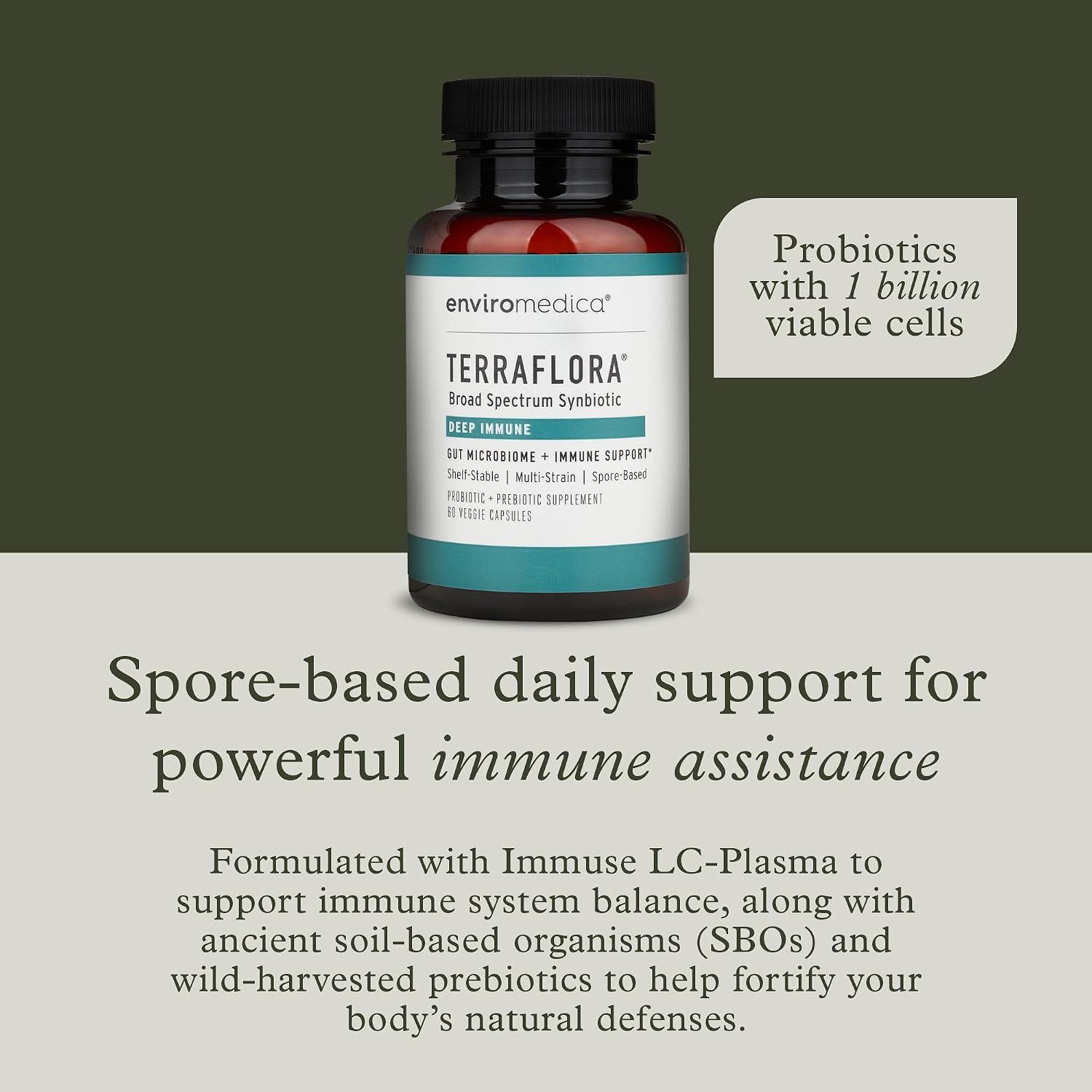 Terraflora Deep Immune Synbiotic, SBO Spore Probiotic, Immune, 60 Ct