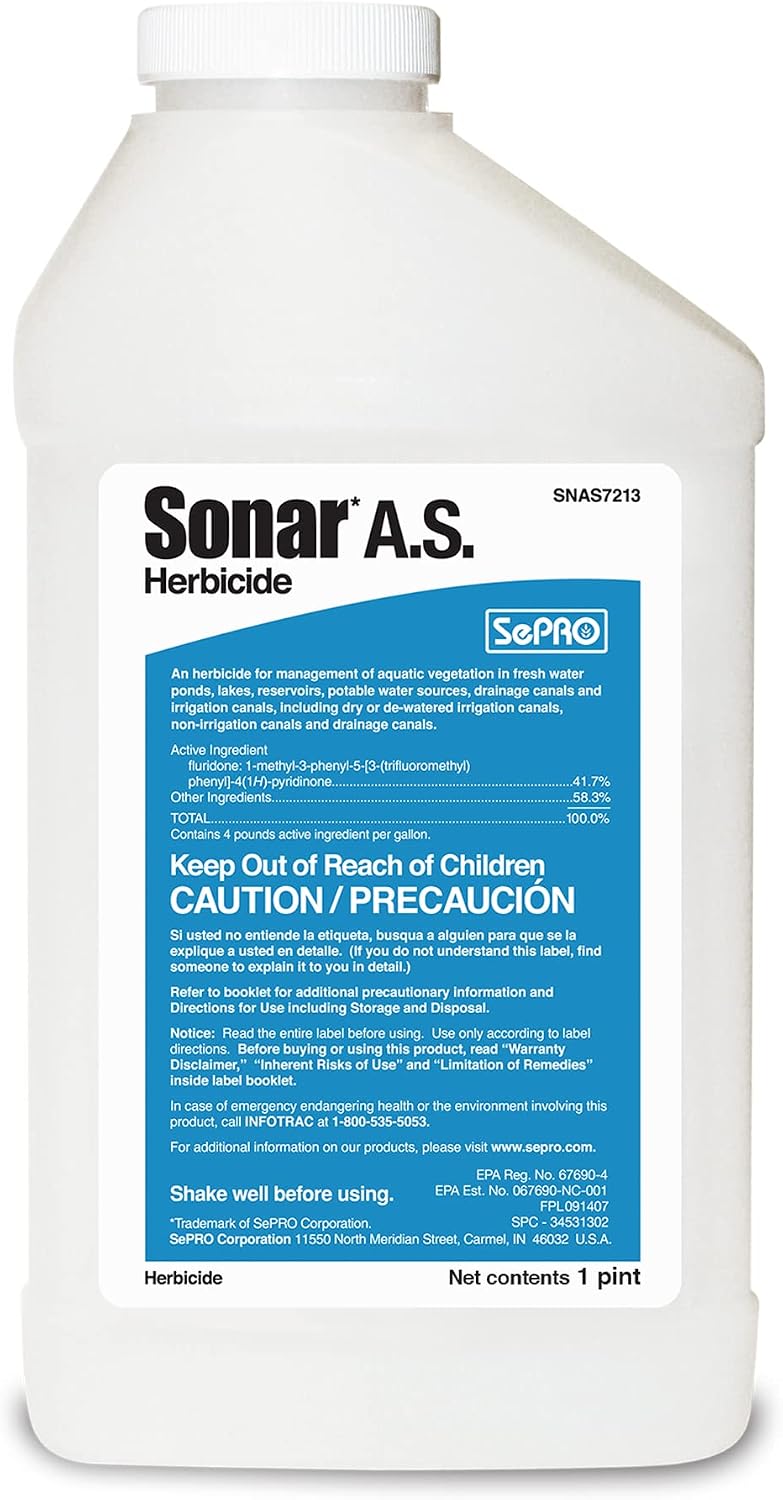 Sonar A.S. Liquid Aquatic Herbicide 1 Pint Systemic Weed Control for Duckweed, Watermeal, Hydrilla, Milfoil and More, EPA Approved, Safe for Fish