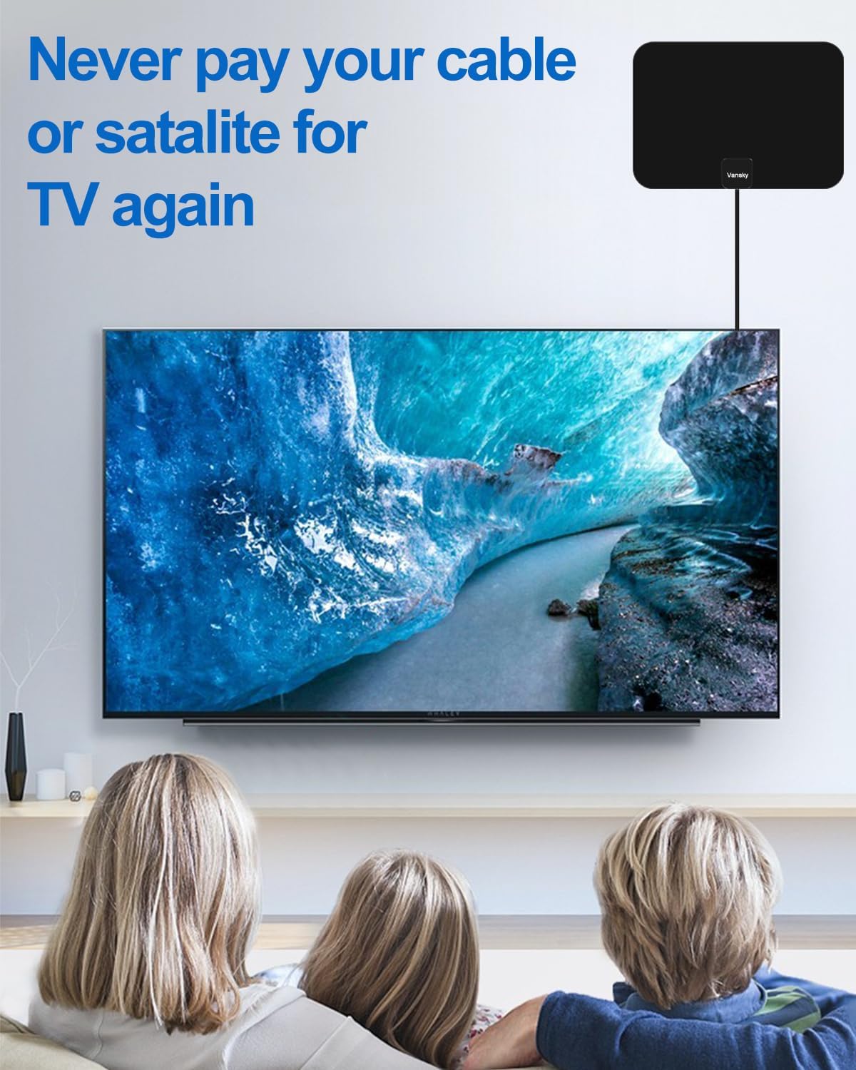 TV Antenna Indoor, Digital Amplified Indoor HDTV Antenna, 1080p VHF UHF Television Local Channels Detachable Signal Amplifier and 16.5ft Long Coax Cable