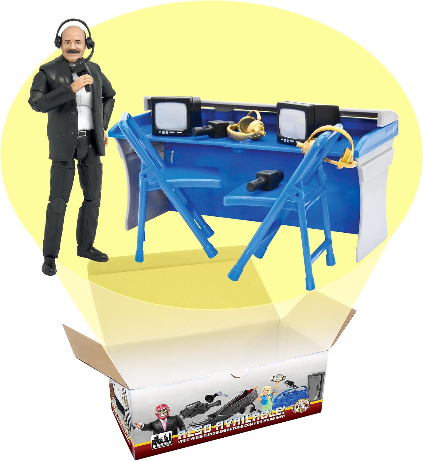 Deluxe Commentators Playset with Announcer Figure for Wrestling Action Figures