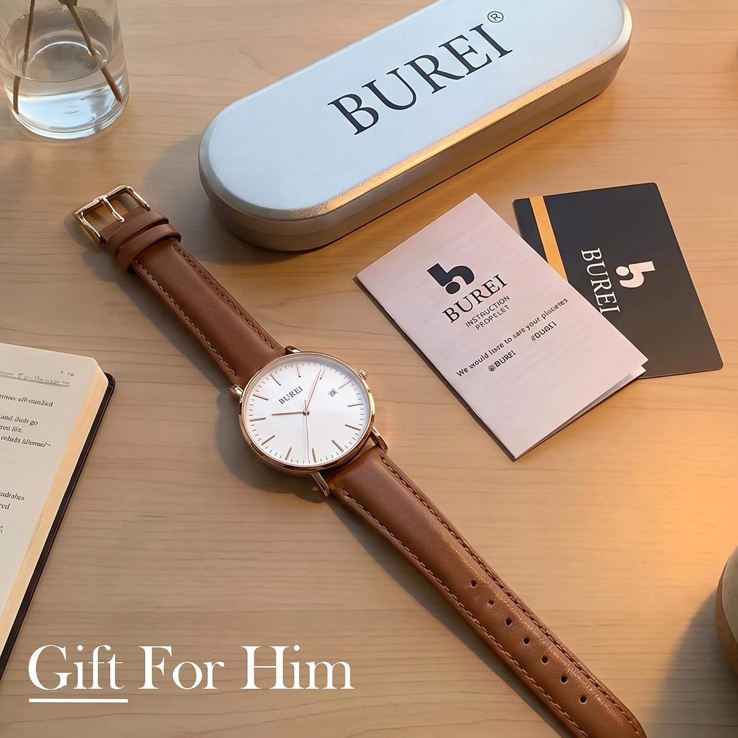 BUREI Men Wrist Watches Fashion Minimalist Thin Analog Quartz Waterproof Watches for Men, Refined Gifts for Men, Boyfriend, Husband, Dad