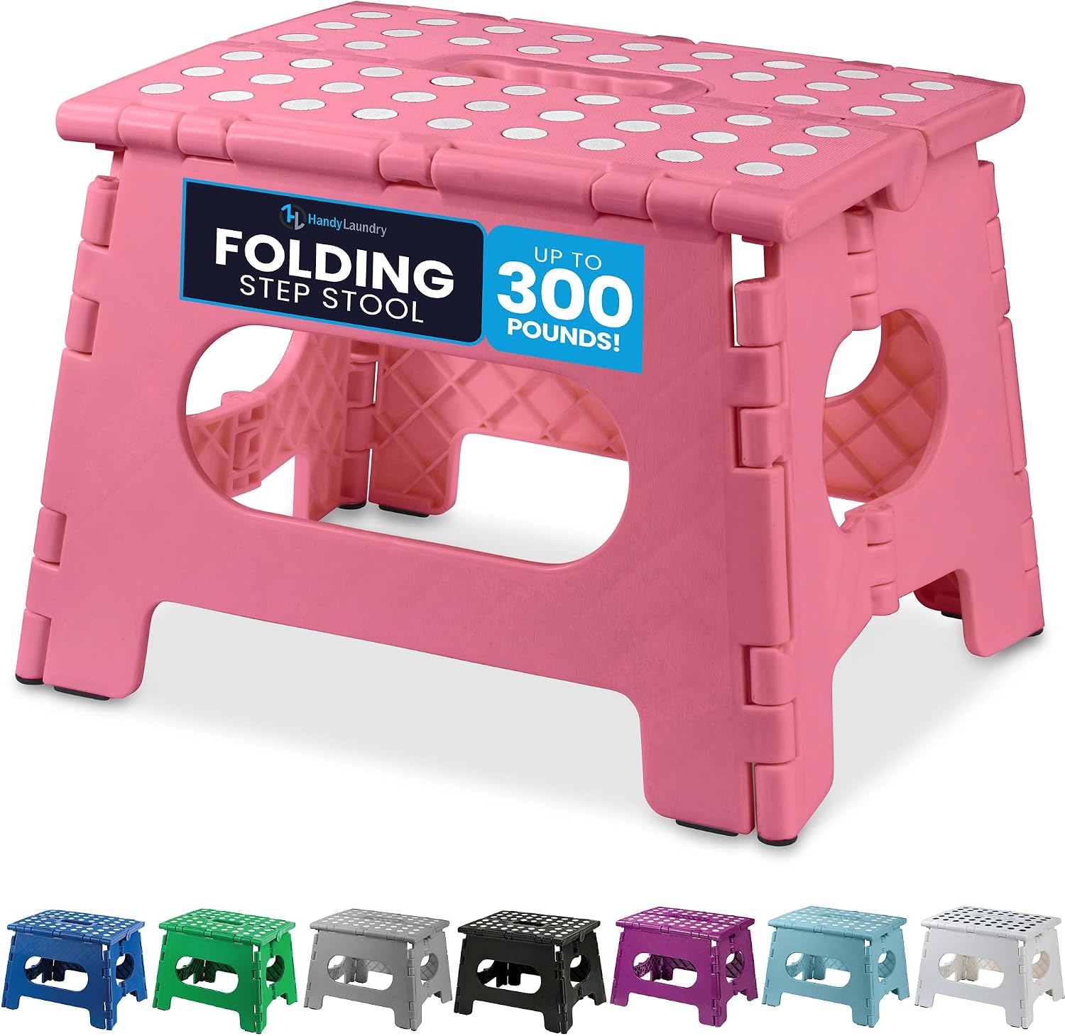 Handy Laundry Folding Step Stool 9 Inch, Black, Non-Slip Holds 300 lbs | 9 Inch, Black, Foldable Collapsible Step Stool, Non-Slip, Holds 300 lbs, Kitchen Bathroom Bedroom, Adults
