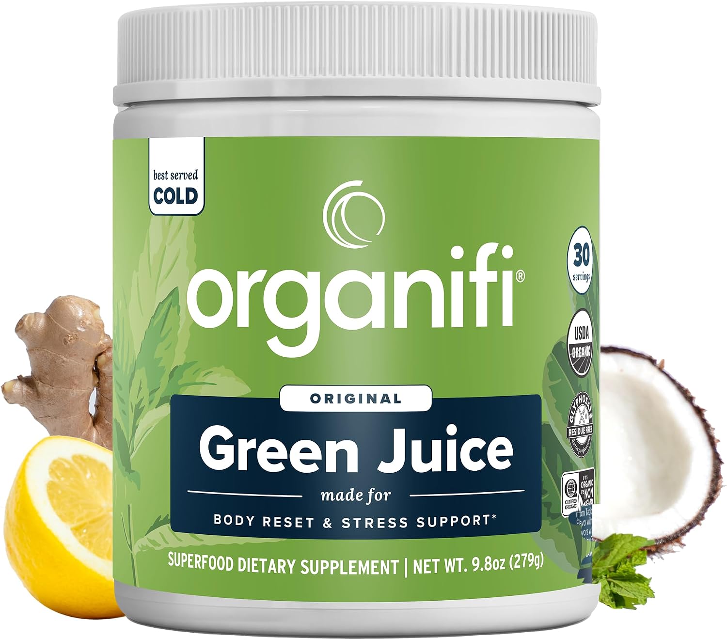 Organifi Green Juice - Powder Supplement with Organic Spirulina, Ashwagandha, and Chlorella - Helps Achieve Fitness Goals and Reduce Cortisol Levels, 30-Day Supply