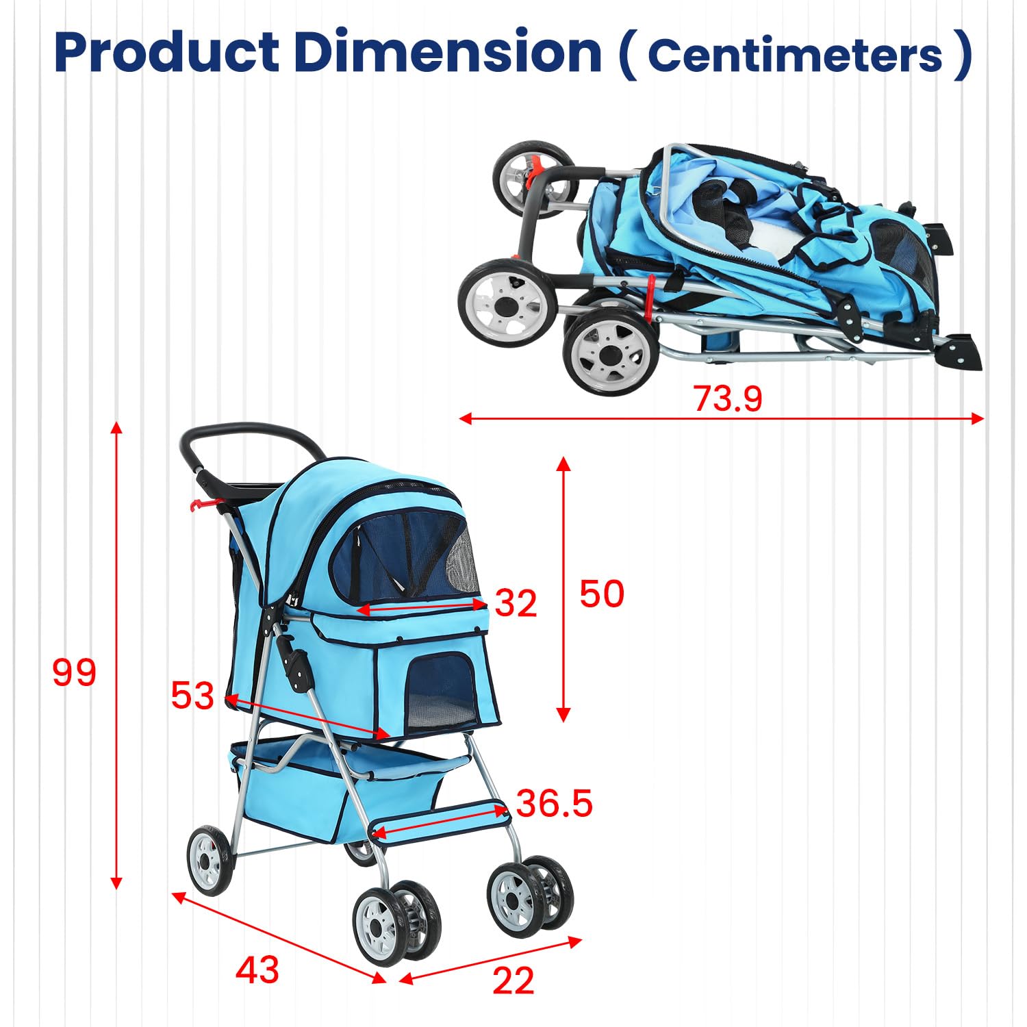 BestPet | 4-Wheel Foldable Pet Stroller | Black | Lightweight & Portable | Travel Carrier with Mesh Windows, Storage Basket, Cup Holder, Safety Brakes, and Waterproof Fabric | For Small Dogs and Cats