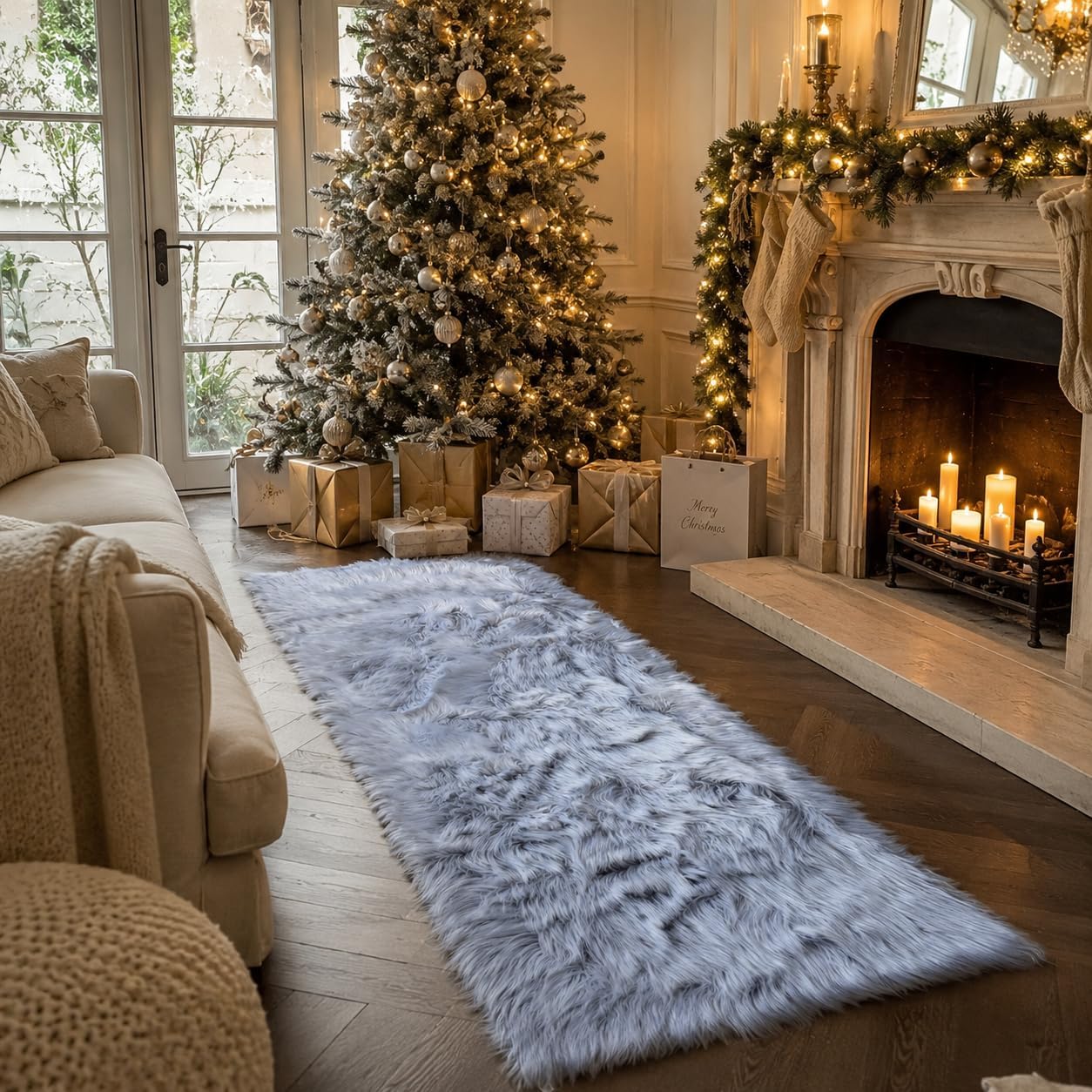 EasyJoy Ultra Soft Fluffy Shaggy Area Rug Faux Fur Rug Chair Cover Seat Pad Fuzzy Area Rug for Bedroom Floor Sofa Living Room (2 x 6 ft Sheepskin