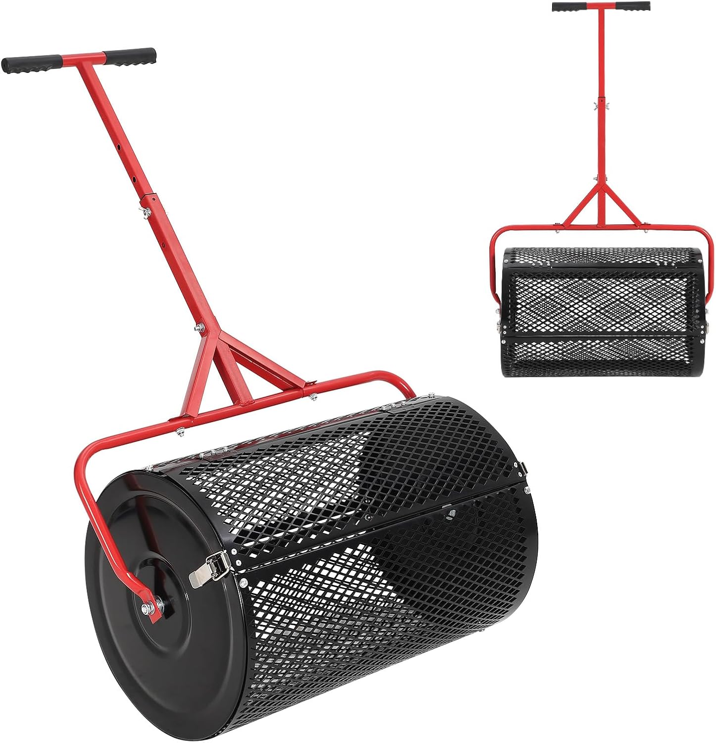 24 Inch Compost Spreader, Metal Mesh Roller Peat Moss Spreader with Adjustable T-Handle, Powder-Coated Lawn Seeder for Topsoil, Grass Seed