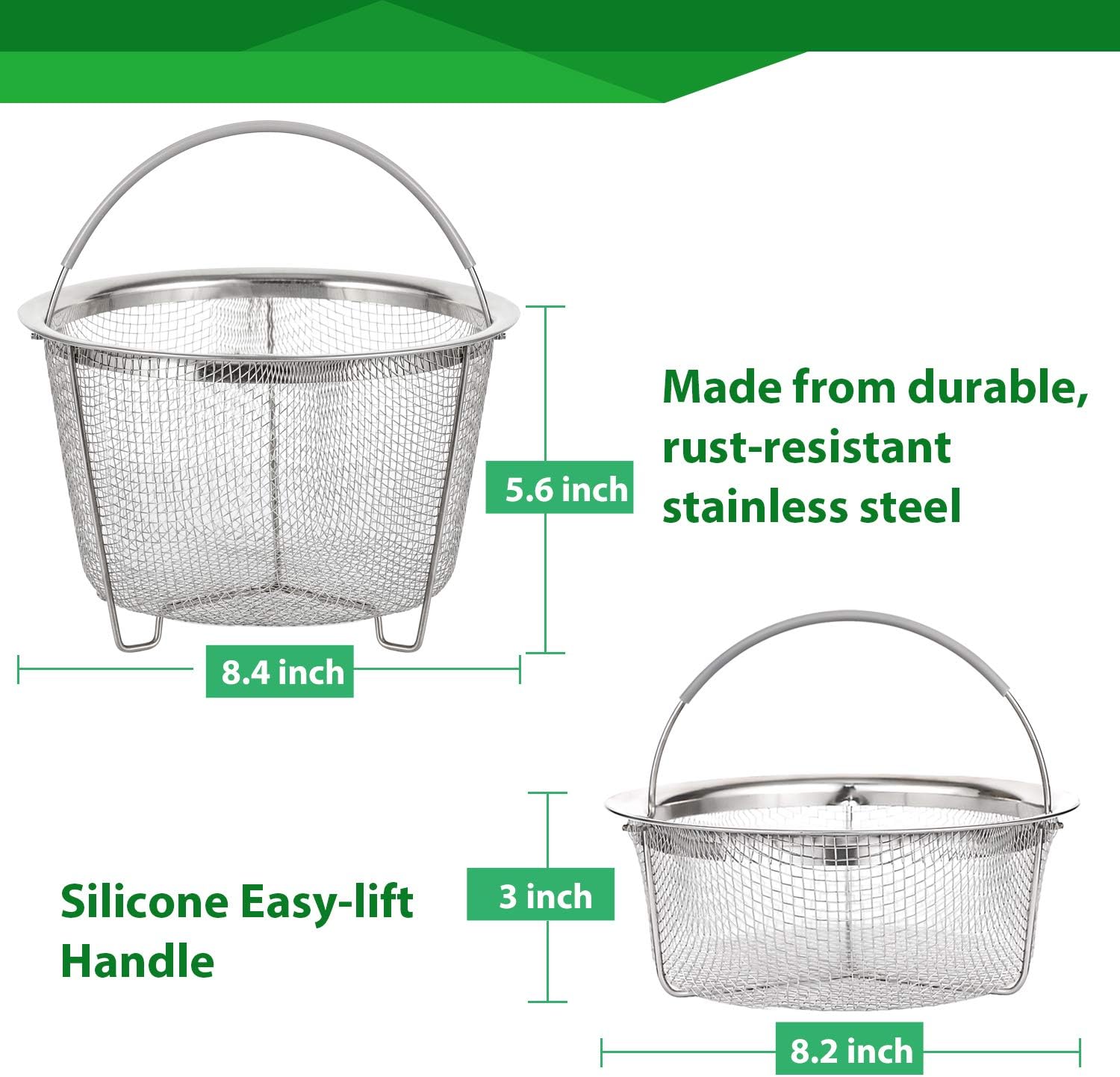 AOZITA Steamer Basket for Instant Pot Accessories 6 qt or 8 quart - 2 Tier Stackable 18/8 Stainless Steel Mesh - Silicone Handle - Vegetable Steamer