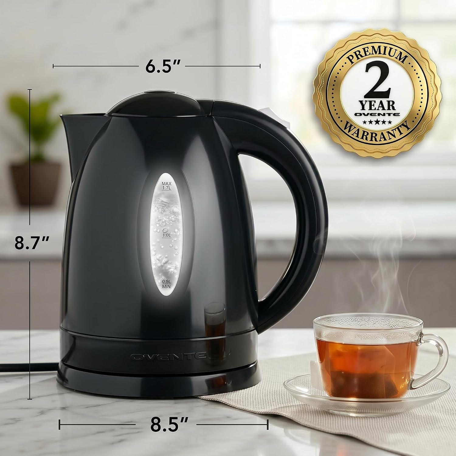 OVENTE 1.7L Electric Kettle with 1100W Fast Boiling Water, Green KP72G