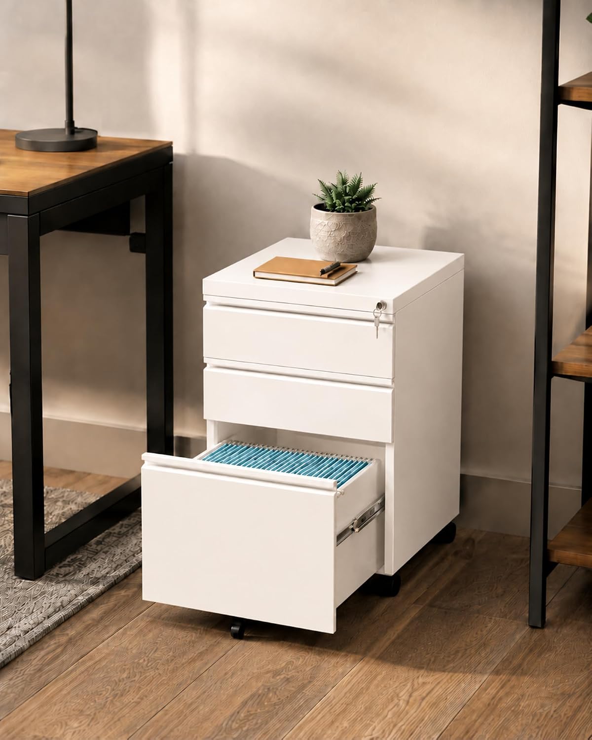 3 Drawer Mobile File Cabinet with Lock, Under Desk Metal Filing Cabinet for Letter/Legal/A4 Size, Fully Assembled Except Casters, Rolling Office Organizer for Home Office, Black