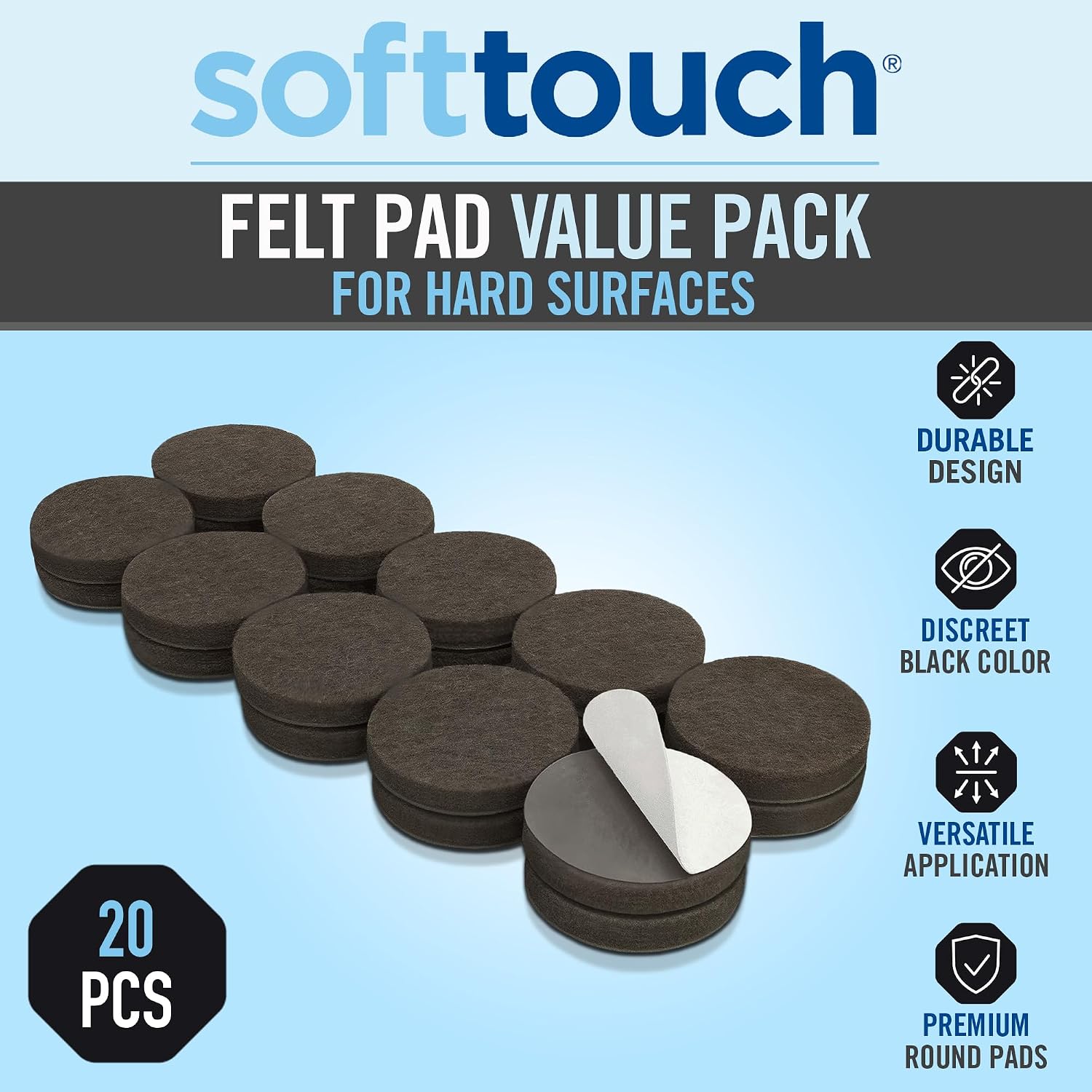 softtouch 1 1/2" Round Heavy Duty Felt Furniture Pads for Hardwood, Brown (24 Pack)