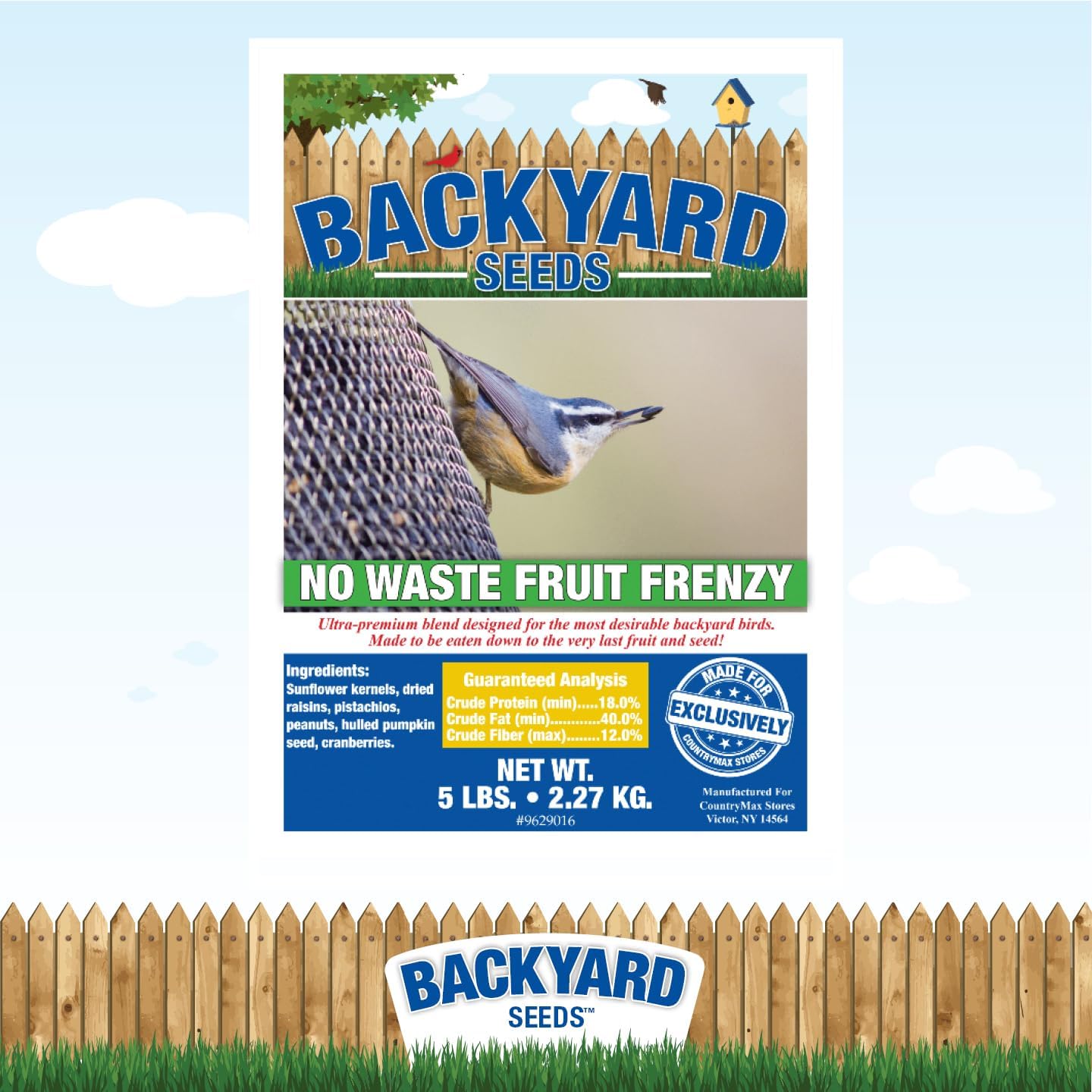 Backyard Seeds Woodpecker No-Waste Bird Seed Mix 5lbs - Premium Shelled Peanuts & Sunflower Chips, Small Bag of Wild Bird Food