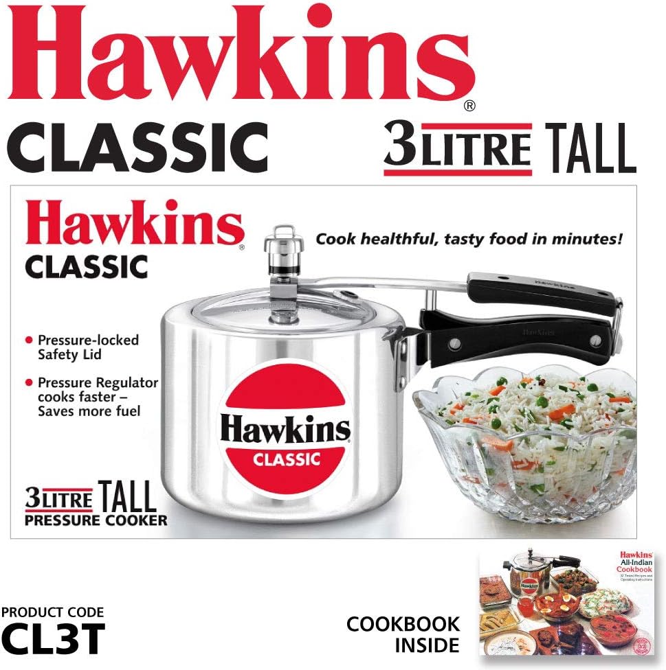 Hawkins Aluminium 8 Litre Classic Pressure Cooker, Tall Design Inner Lid Cooker, Big Cooker, Silver (Cl8T)