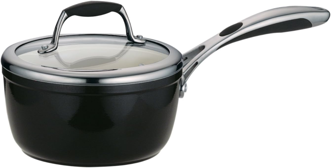 Tramontina Ceramica Deluxe 1.5-Quart Sauce Pan with Glass Lid | Ceramic Non Stick Small Saucepan, Oven-Safe, Metallic Black