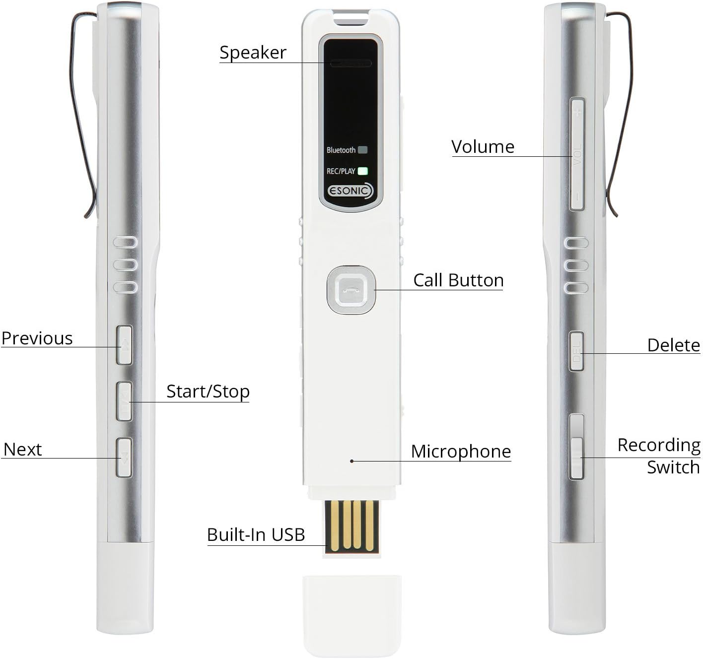 PR200 Cell Phone Call Recording Device, Bluetooth Enabled, iPhone and Android Mobile Recorder