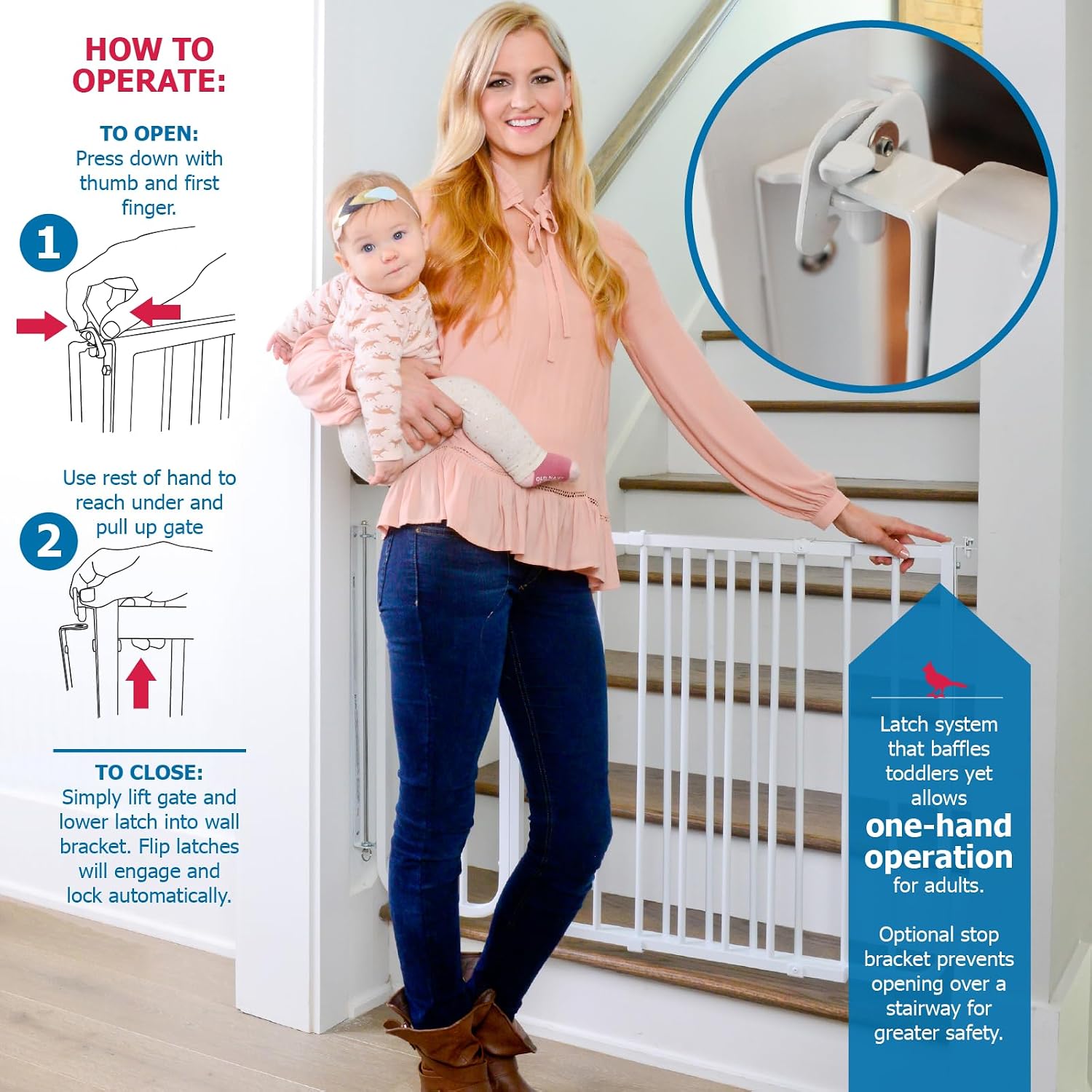 Cardinal Gates SS30 Stairway Special Baby and Pet Gate, 27-42.5 in, Black | One-hand latch, two-way swing and angle-mount hardware for babies and pets