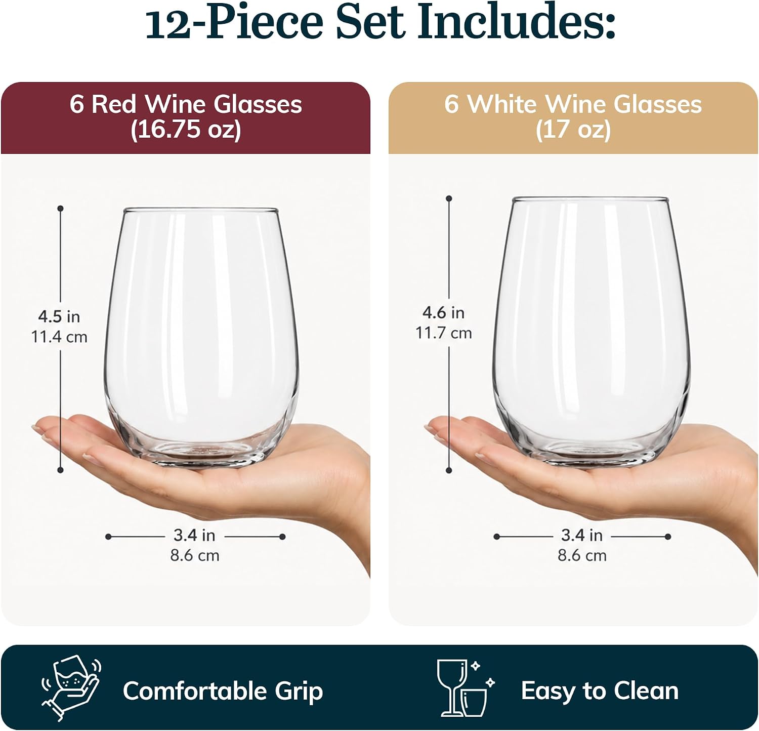 Libbey Classic Blue All-Purpose Stemless Wine Glasses Set 6, Timeless Wine Cups Set of 6, 15.25 Oz, Wine Glass Set for Dinners, Weeknights