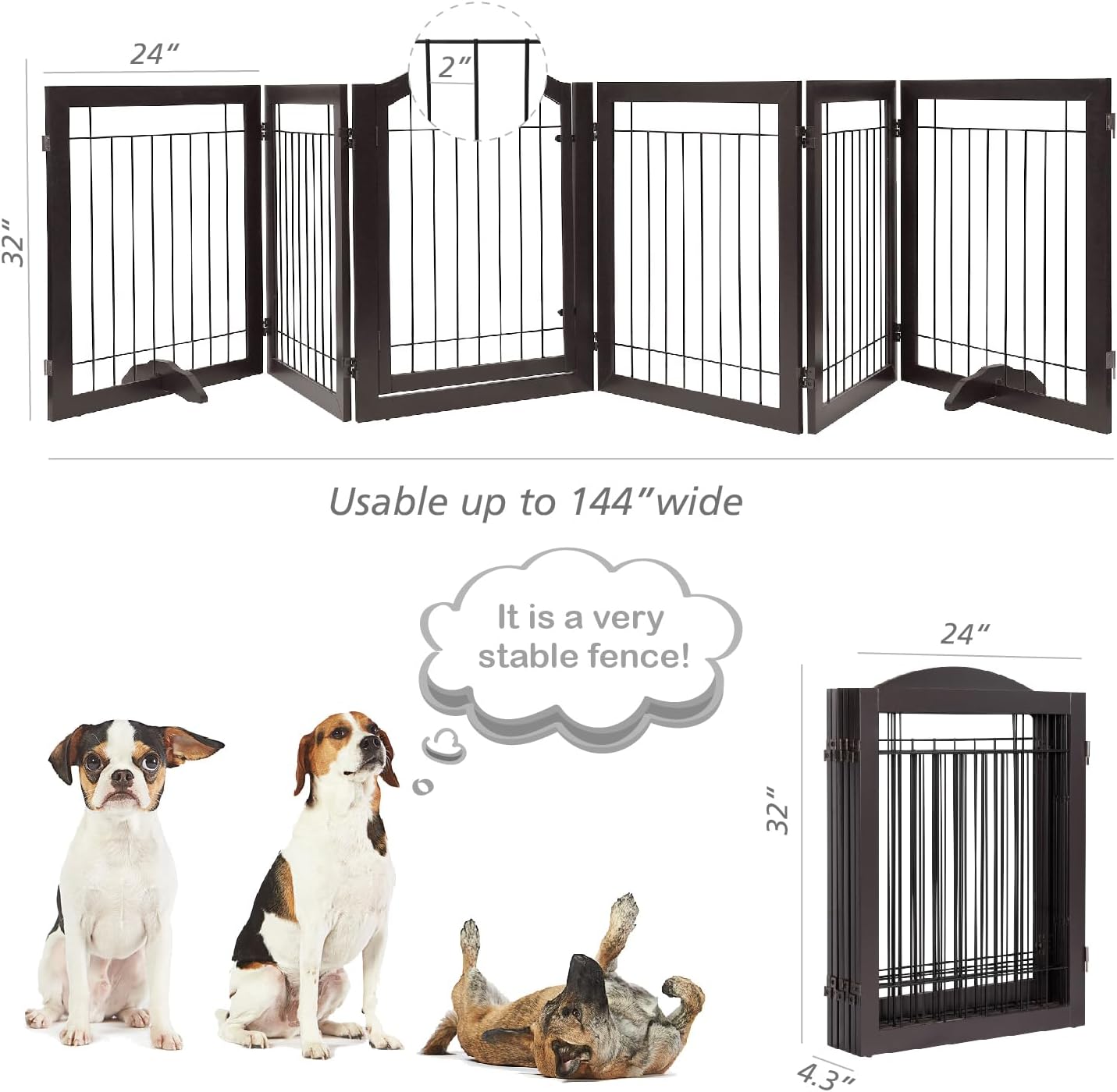 PAWLAND Extra Wide Foldable Dog gate for Doorway, Indoor, 72“ Wide, 30" H