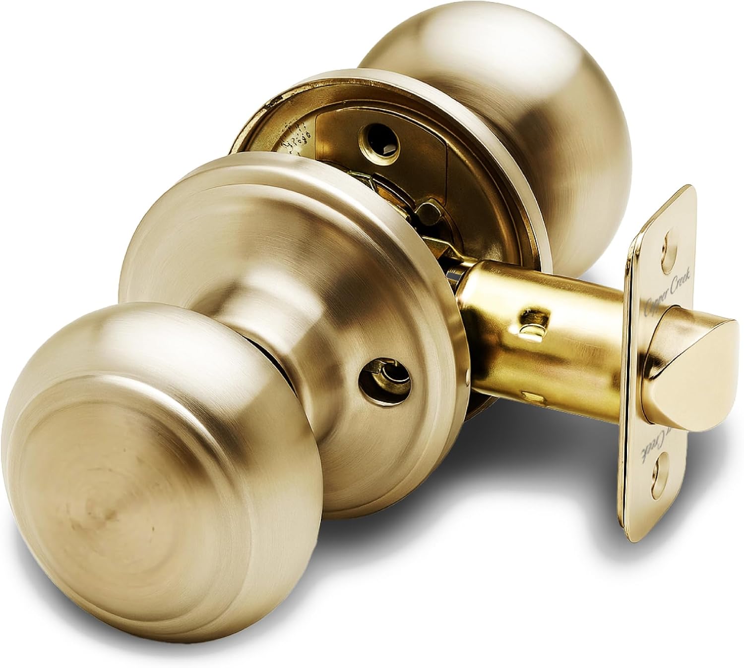 Copper Creek Colonial Privacy Interior Door Knob – ANSI Grade-3 Certified, Modern Heavy Duty Handle, Easy Install and Reversible for Bedroom, Bathroom and Closets – Satin Stainless (1 Pack)